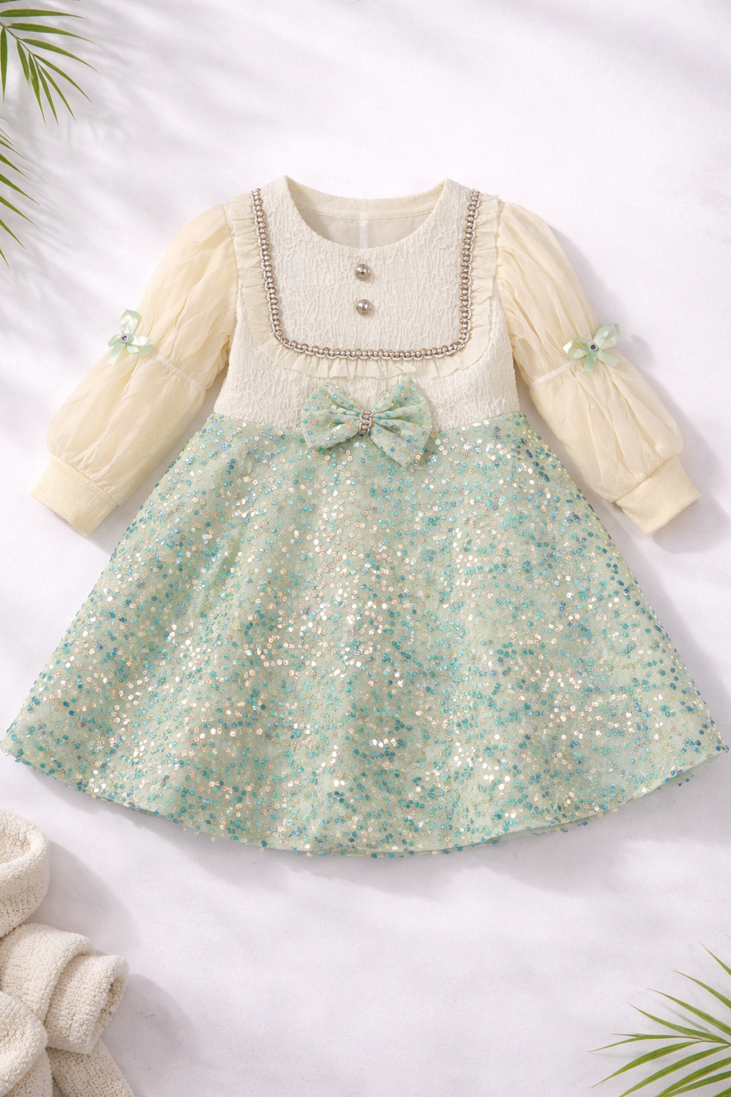 Mint Sparkle Princess Party Dress – Cream & Aqua