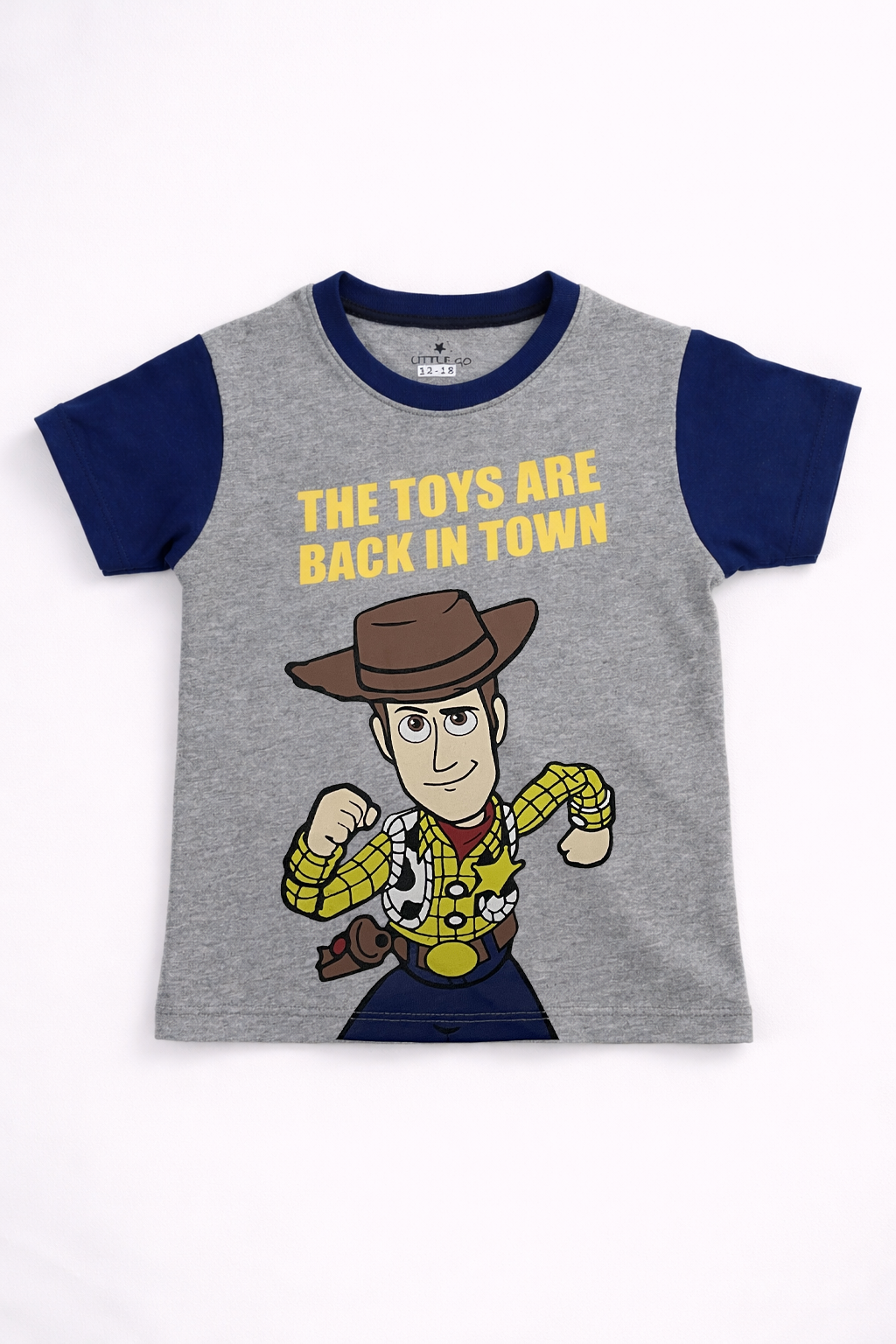 Boys “The Toys Are Back in Town” Cartoon Graphic T-Shirt – Grey & Navy Cotton Tee