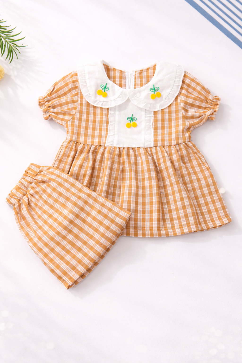 Cherry Sunshine Gingham Baby Girl Set