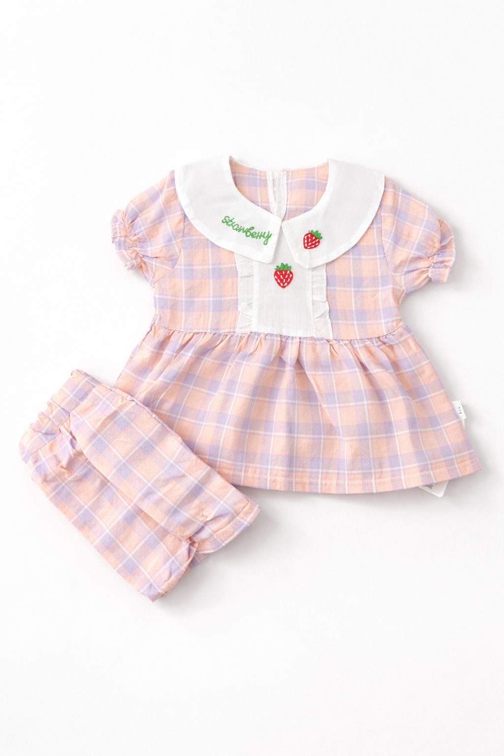 Strawberry Bliss Pastel Gingham Baby Girl Set