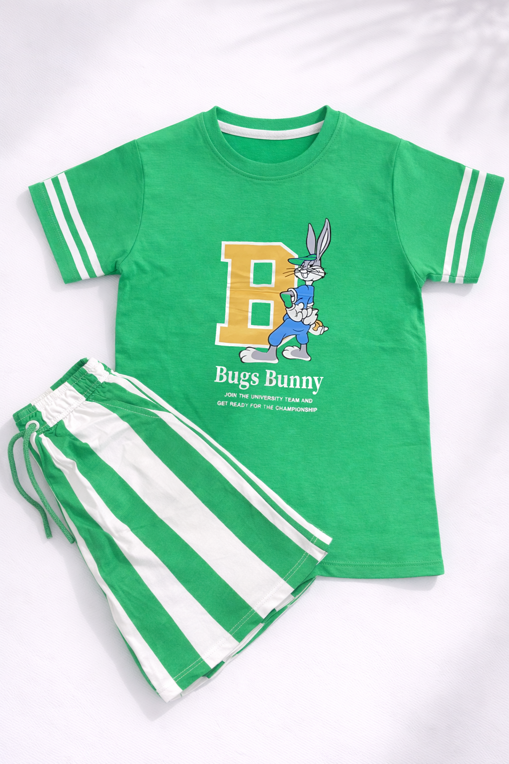 Green Bugs Bunny Kids T-Shirt & Striped Shorts Set