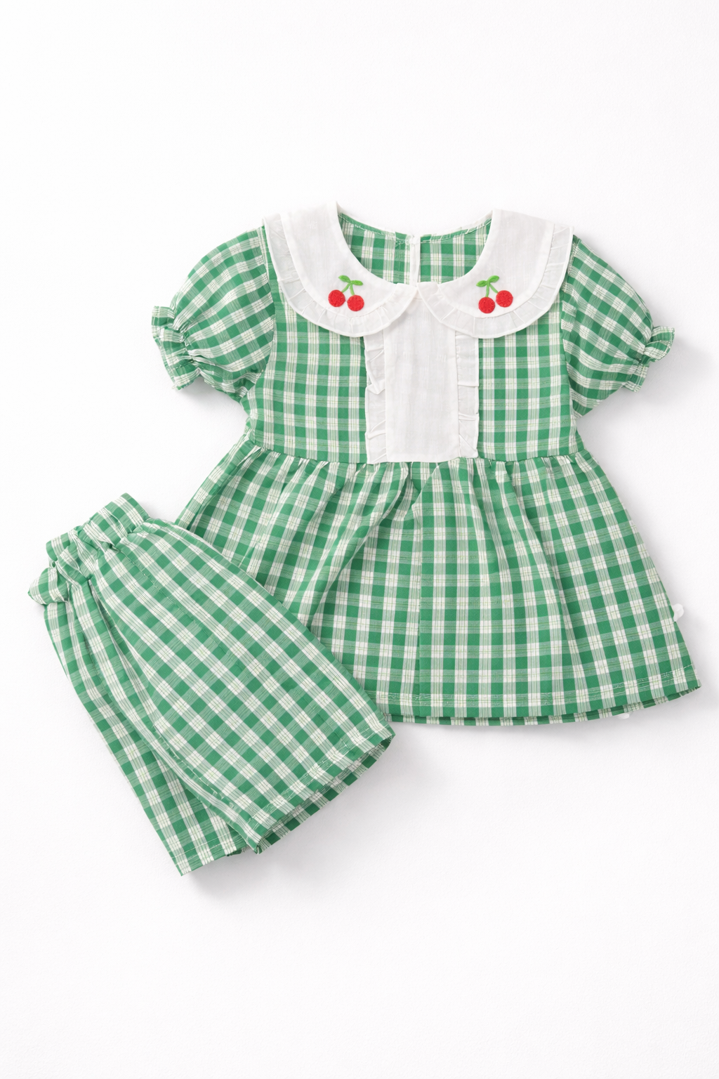 Cherry Meadow Green Gingham Baby Girl Set