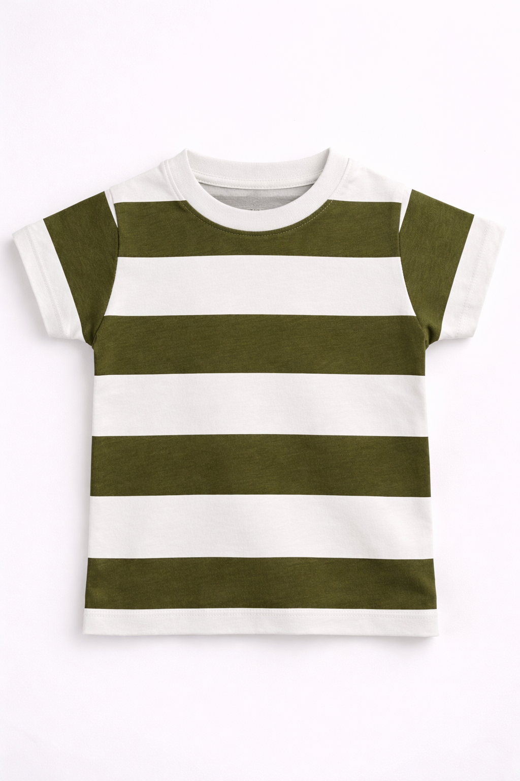 Boys Olive Green & White Striped T-Shirt – Soft Cotton Casual Summer Tee