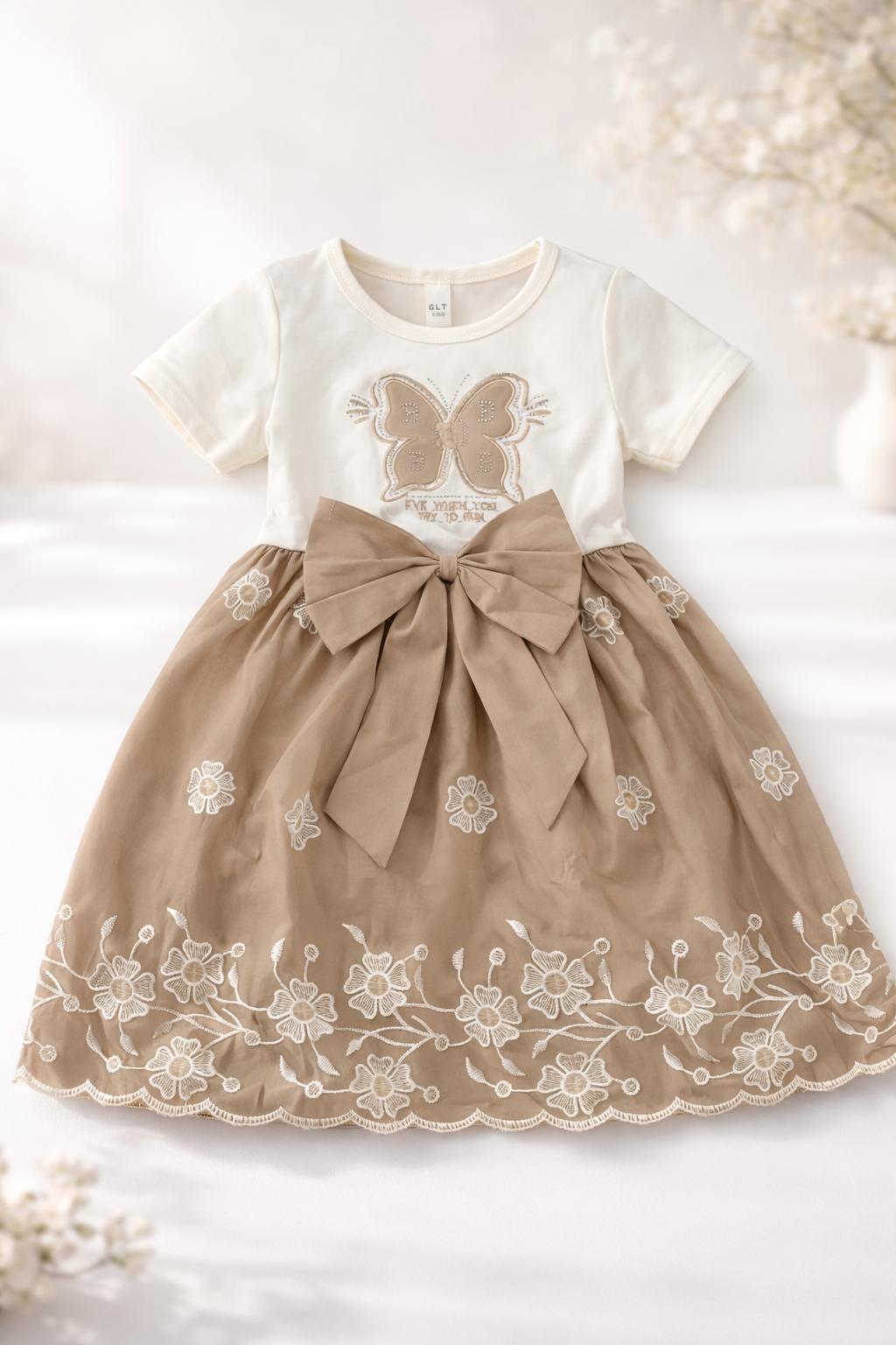 Golden Butterfly Bloom Dress (Beige Brown)