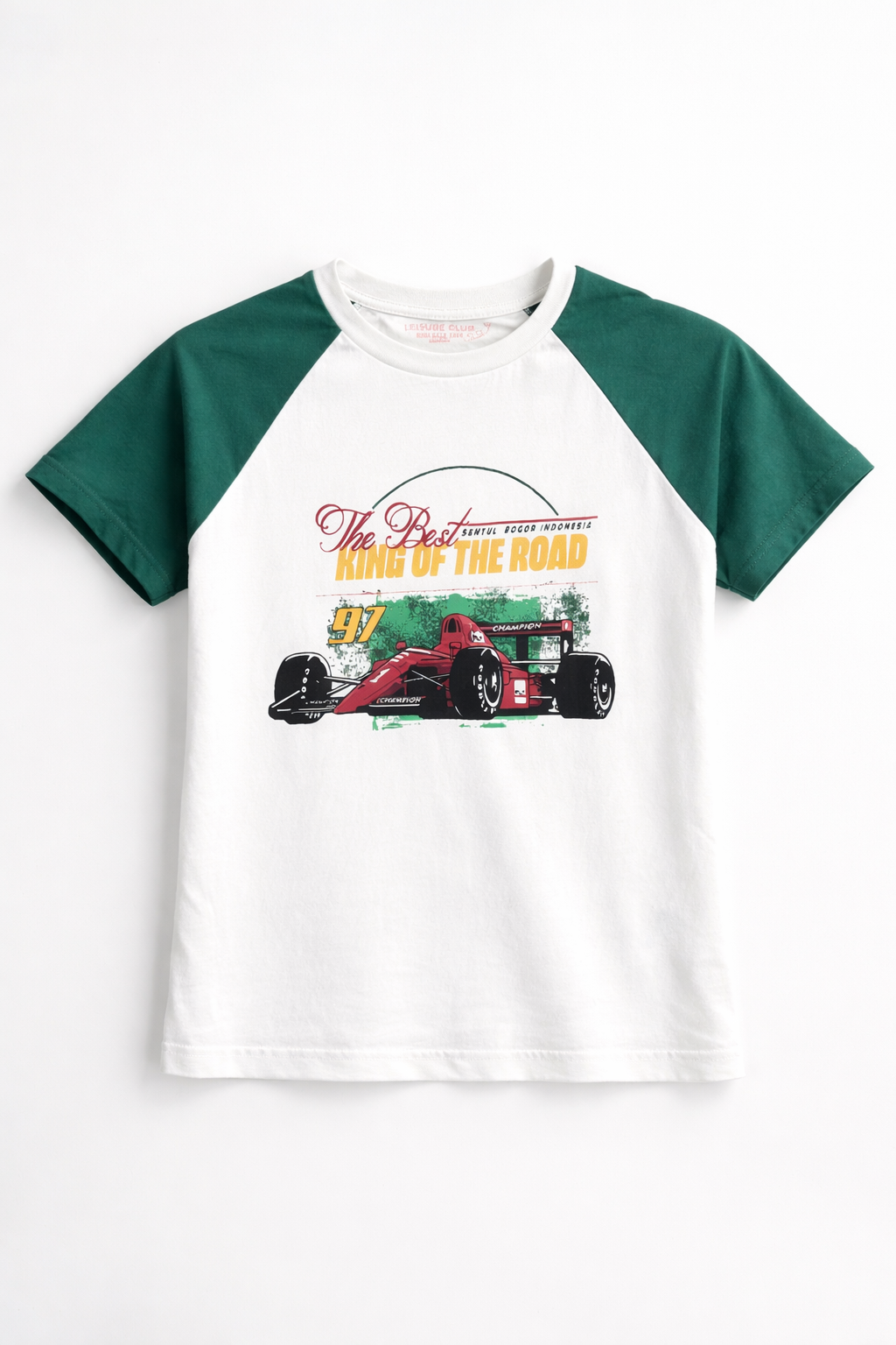 King of the Road Racing Raglan T-Shirt – White & Green