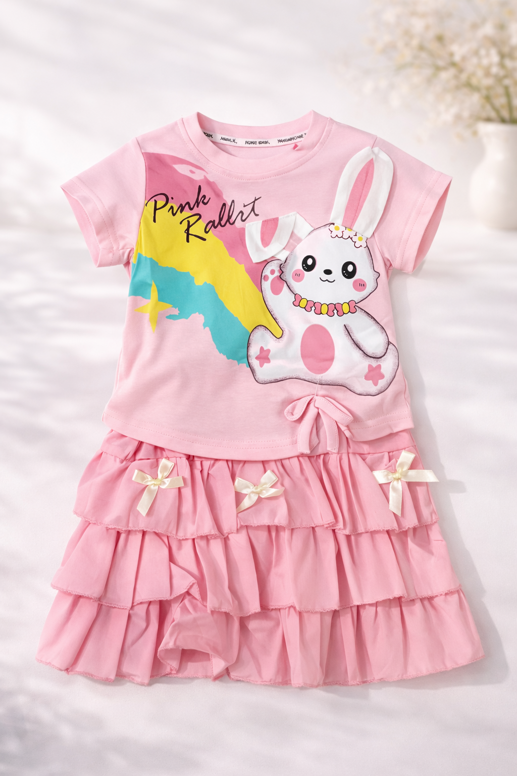 Pink Rabbit Rainbow 2-Piece Ruffle Set