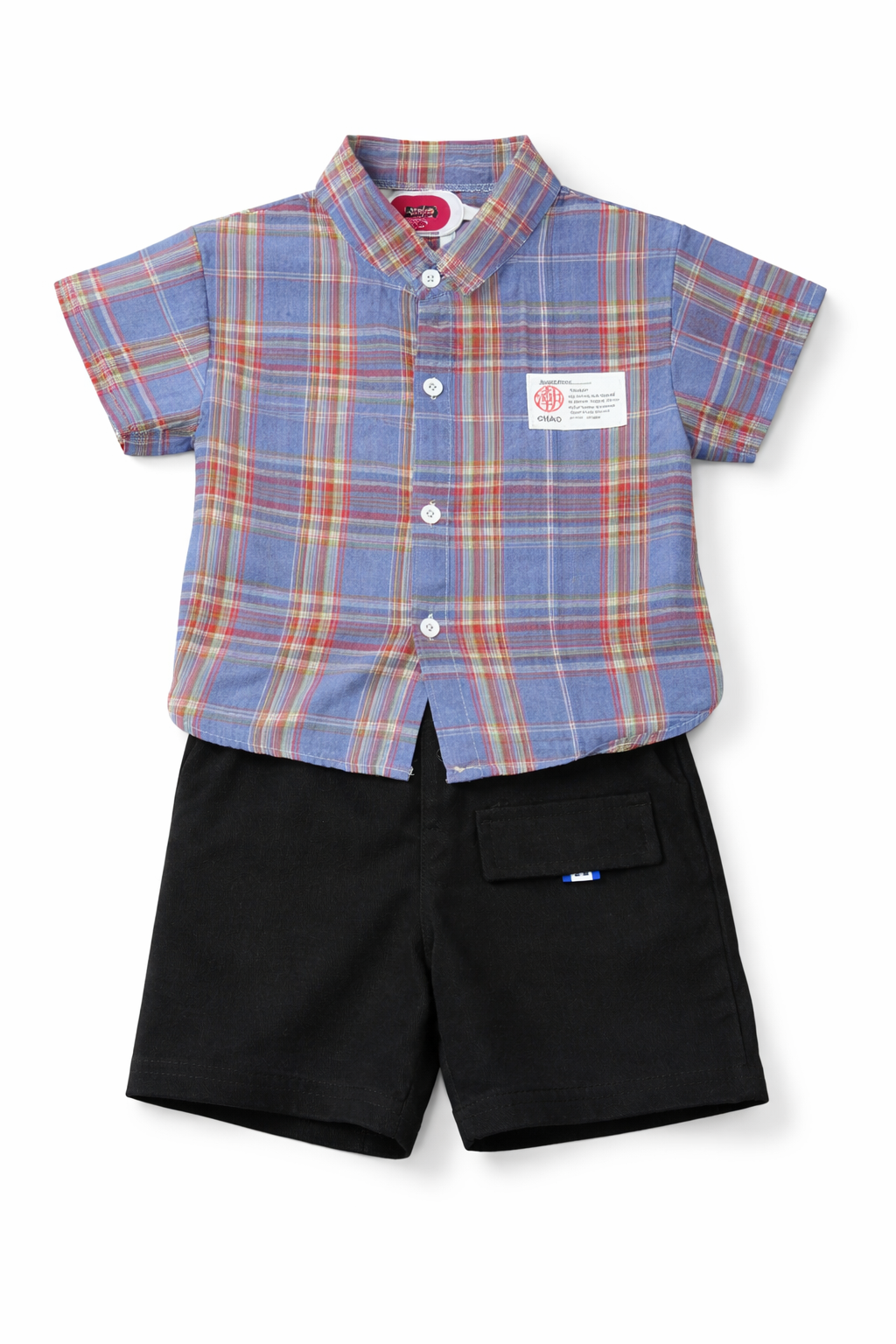 Boys Multicolor Checkered Shirt with Black Shorts Summer Co-ord Set