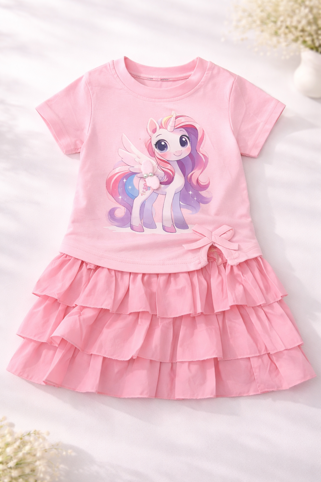 Pink Unicorn Princess 2-Piece Ruffle Set
