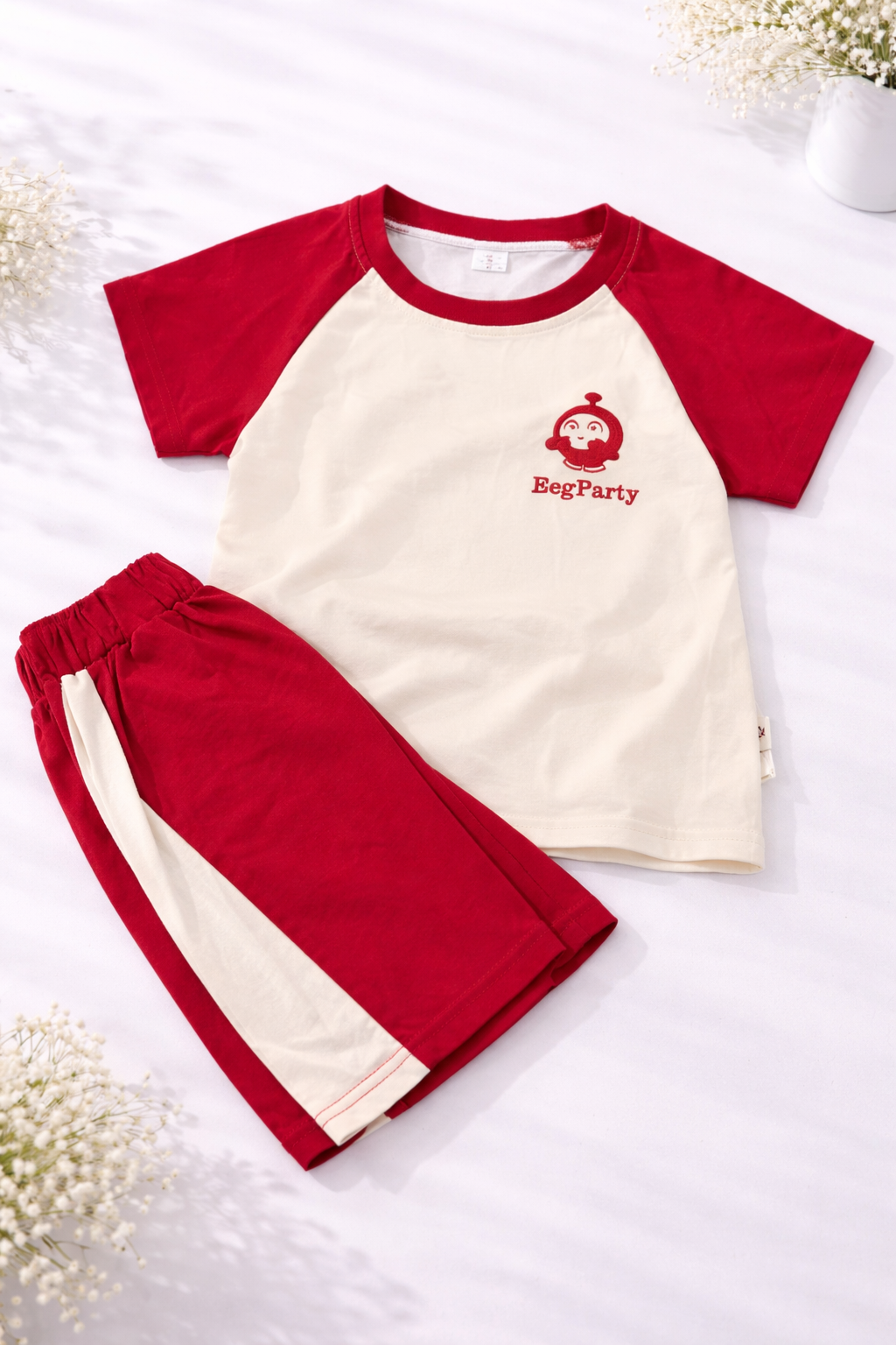 EggParty Raglan Co-Ord Set – Red & Cream