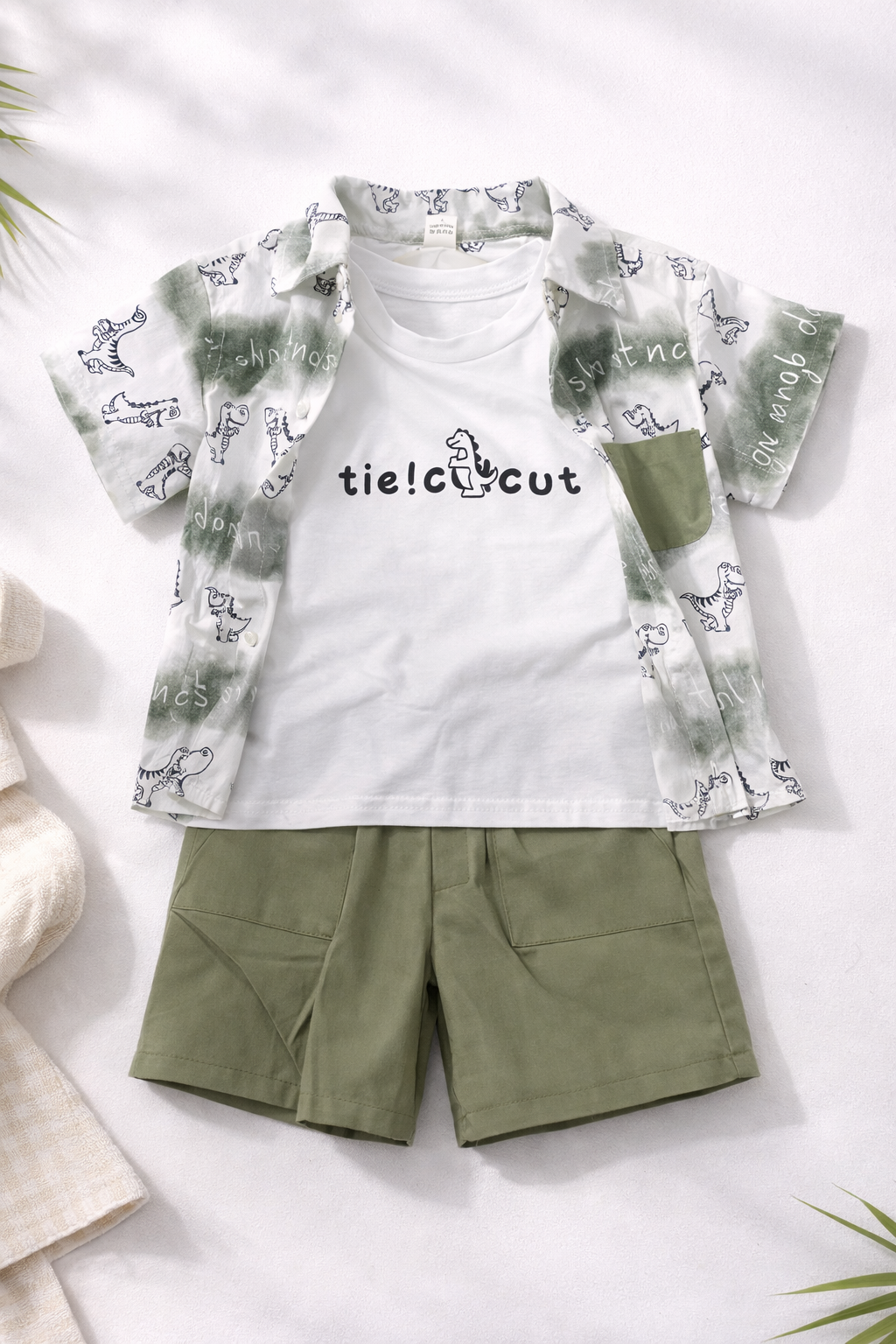 Dino Adventure Summer Co-Ord Set – Olive Green