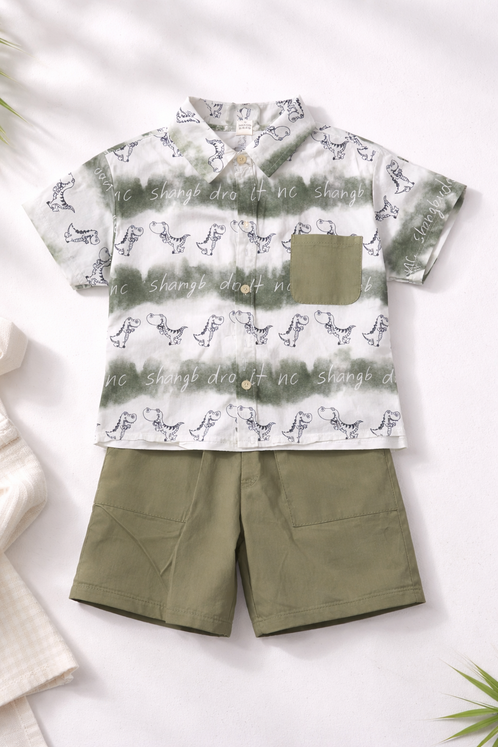 Dino Adventure Summer Co-Ord Set – Olive Green
