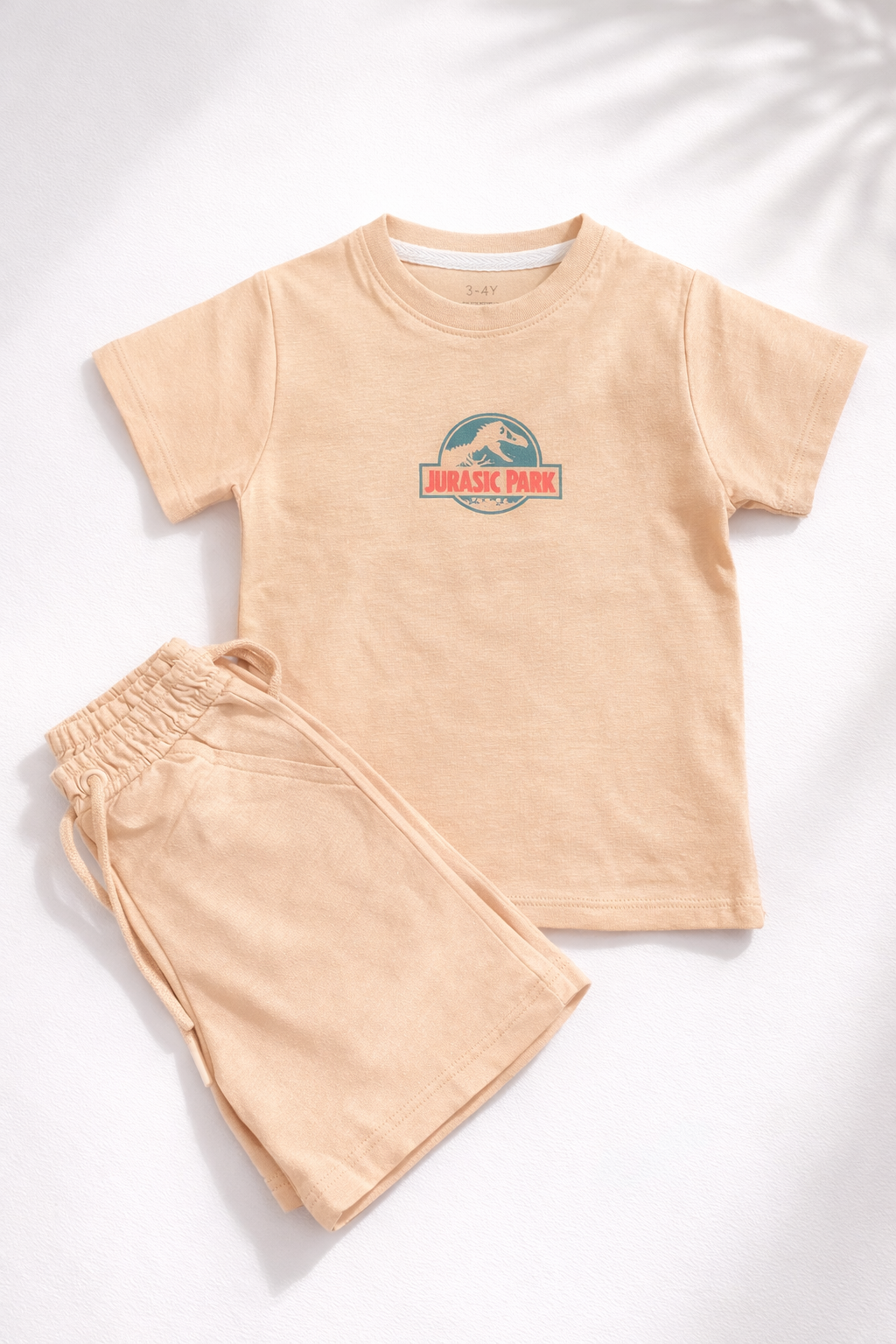 Beige Jurassic Park Kids T-Shirt & Shorts Set