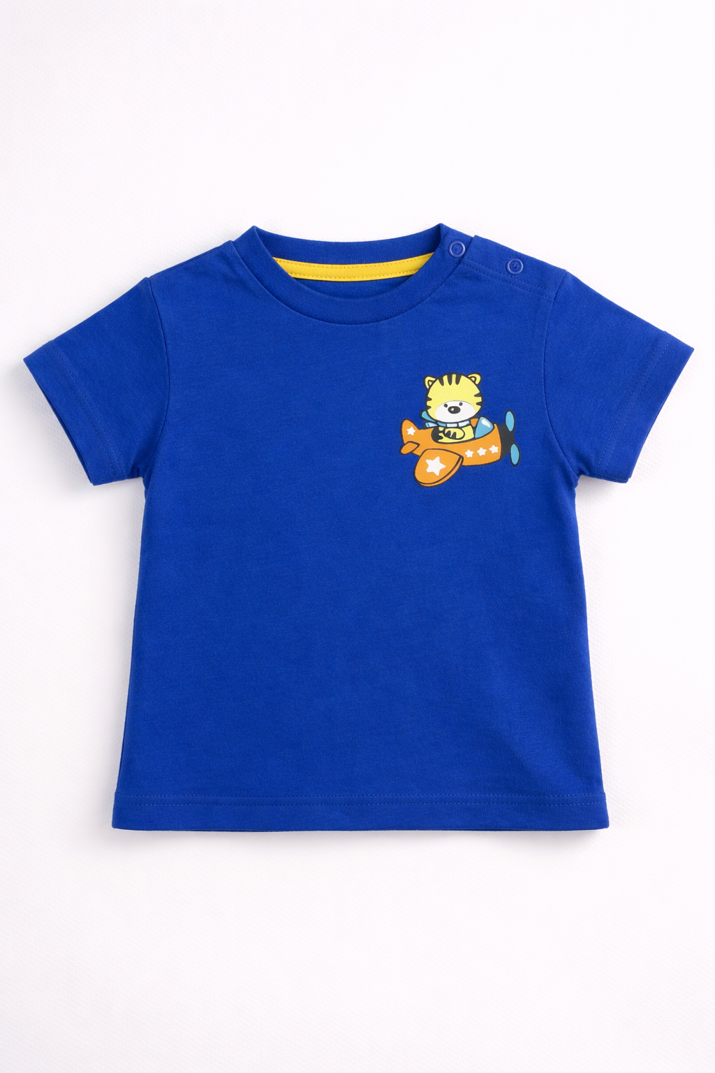 Baby Boys Royal Blue Cartoon Airplane T-Shirt – Soft Cotton Summer Tee