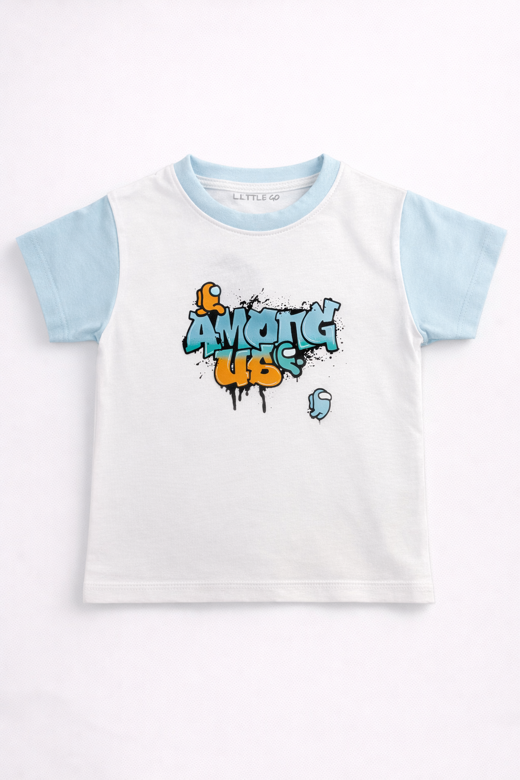 Boys “Among Us” Graphic T-Shirt – White & Sky Blue Cotton Summer Tee