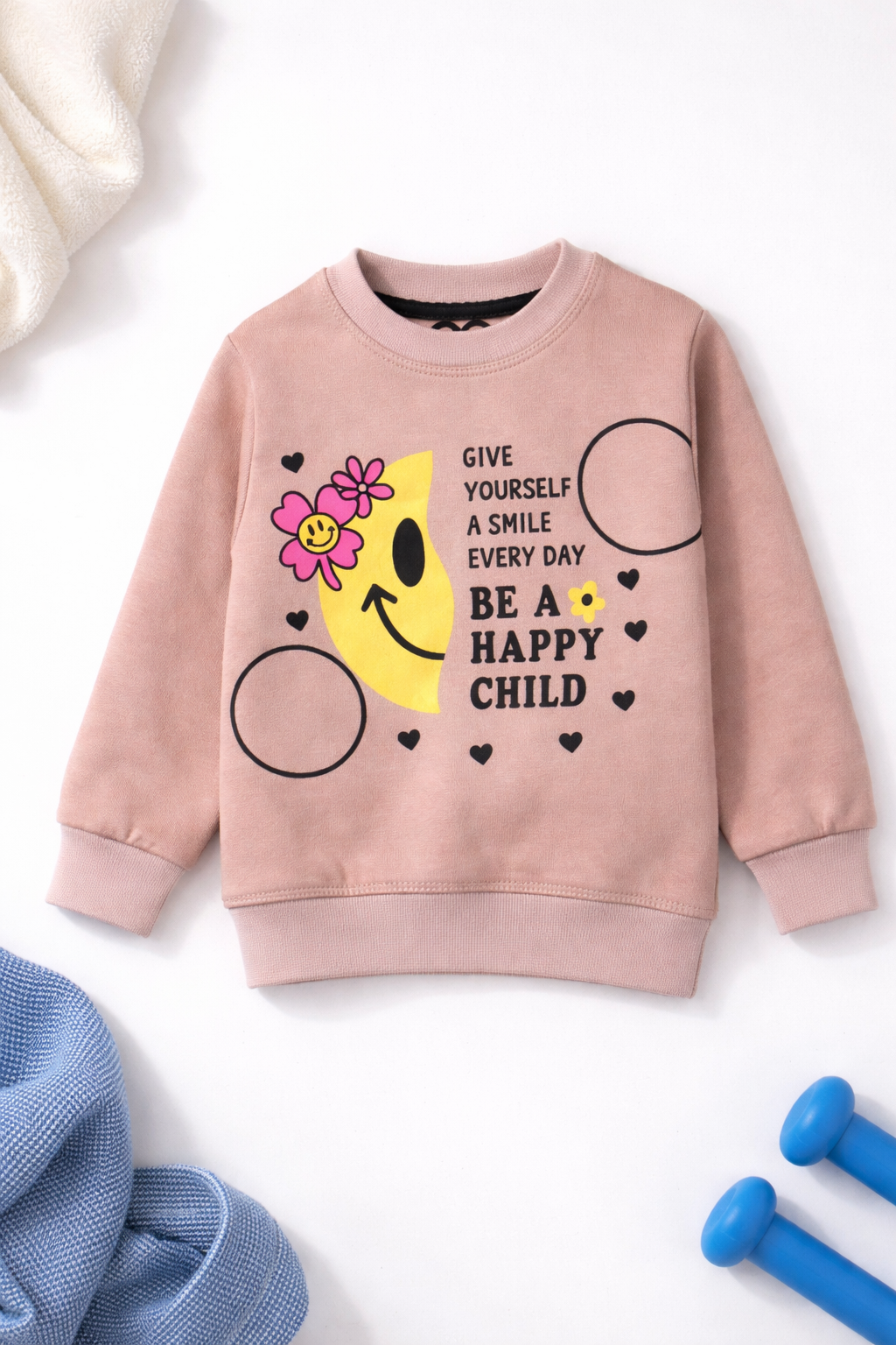 Girls Peach Happy Smile Sweatshirt