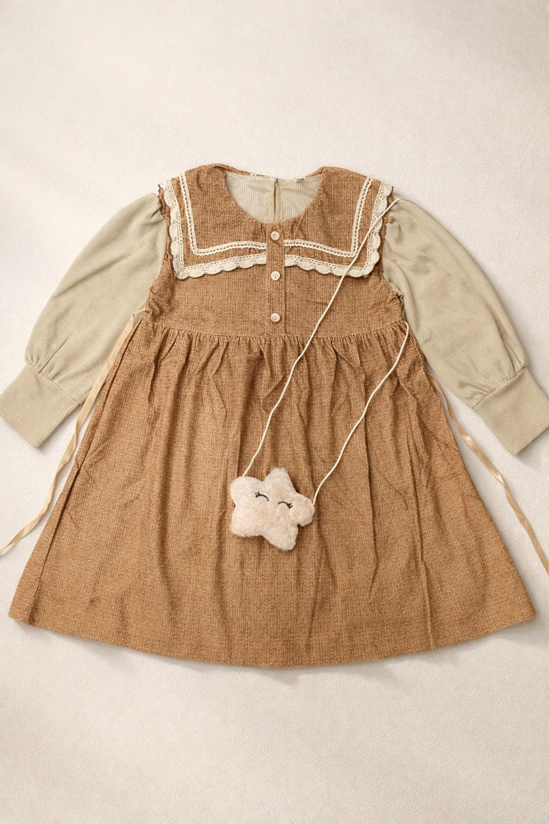 Girls Vintage Brown Pinafore Dress