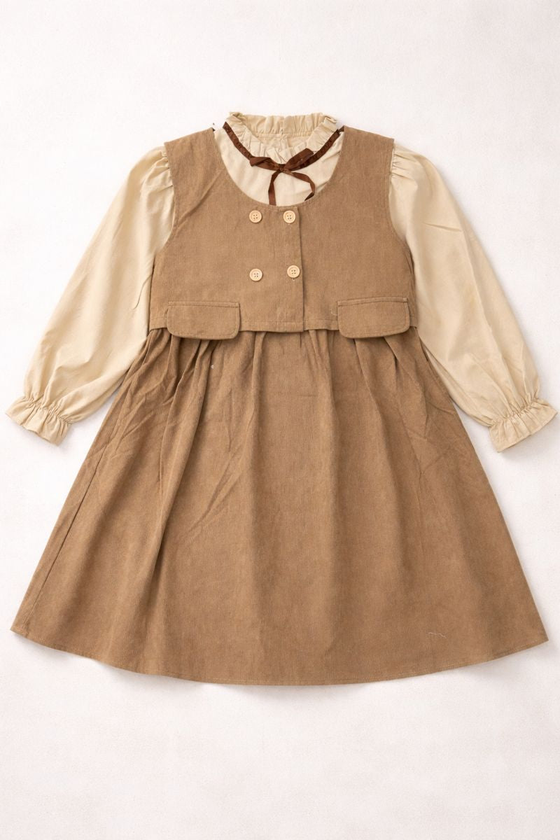 Girls Classic Beige Pinafore Dress