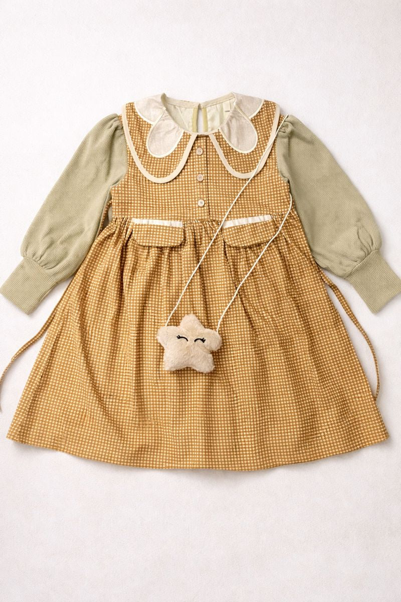 Girls Vintage Polka Dot Dress with Star Sling Pouch