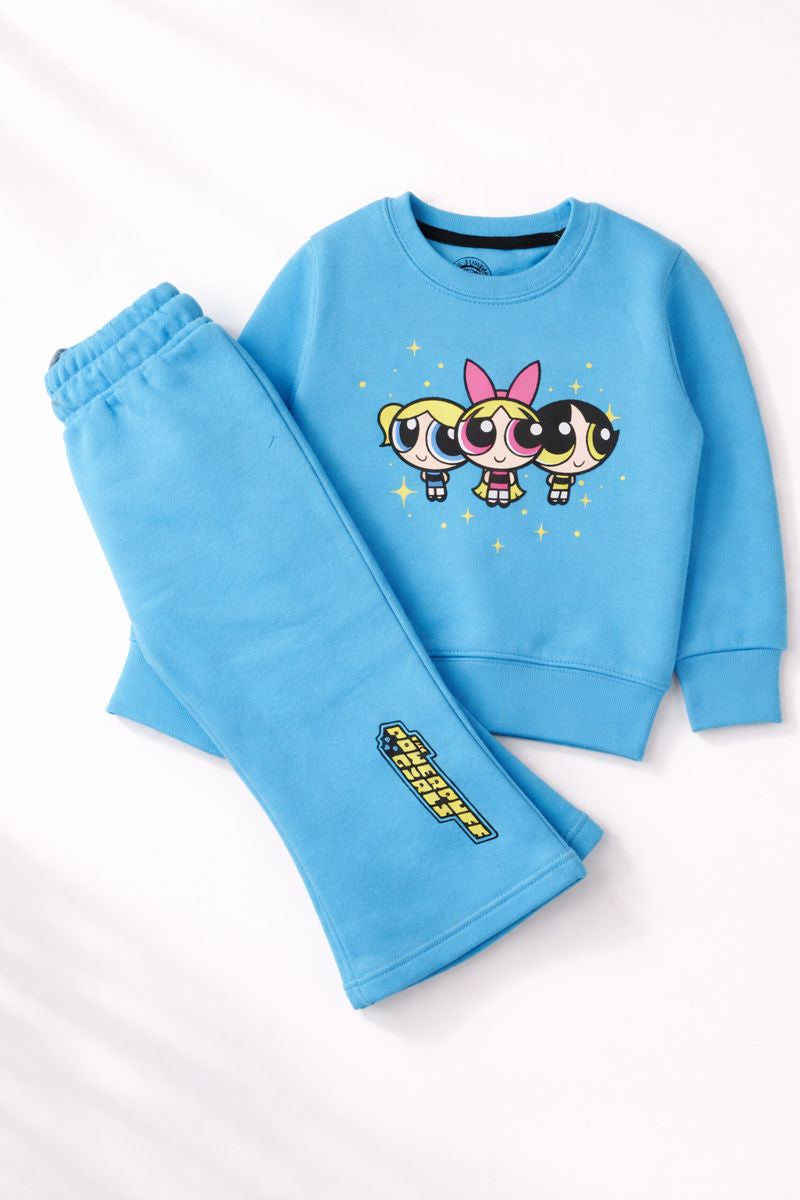 Girls Sky Blue Cartoon Co-Ord Set