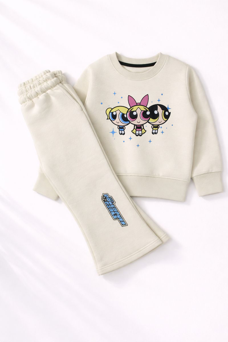 Girls Cream Cartoon Co-Ord Set
