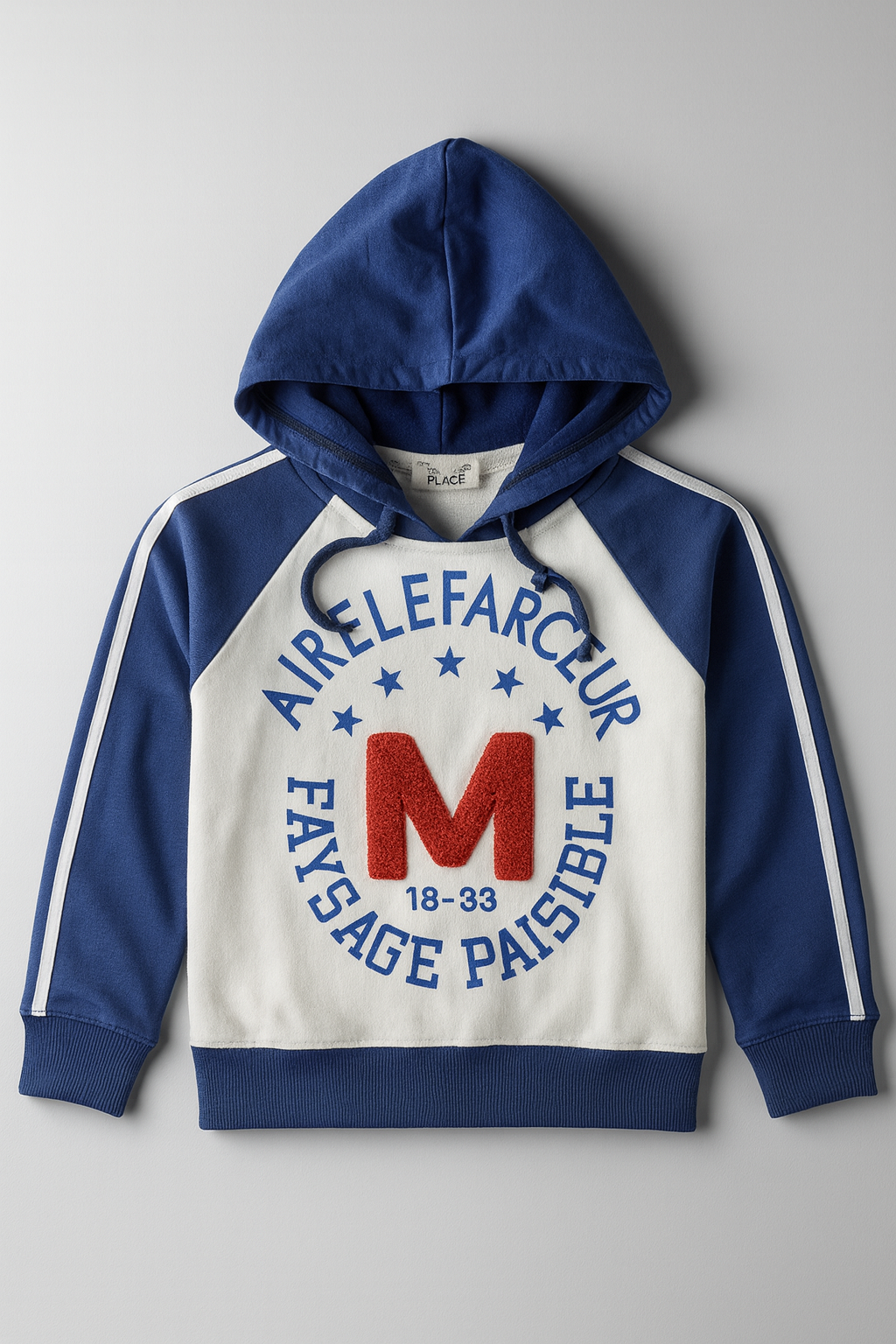 Blue & White Letter “M” Fleece Hoodie