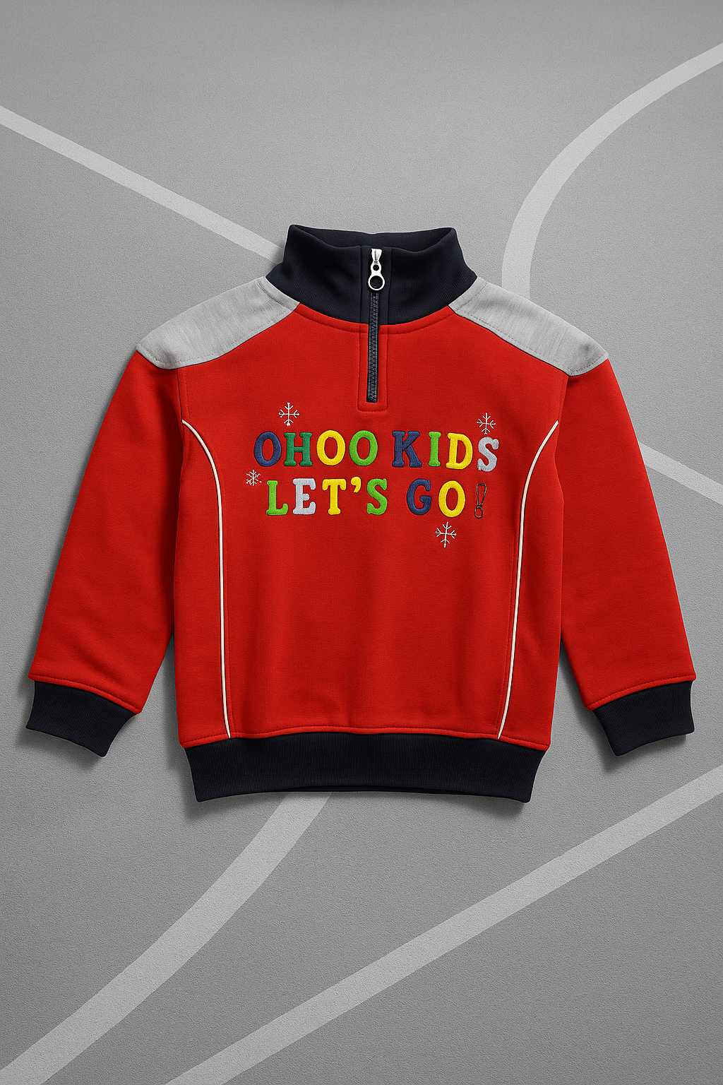 Kids Red “Let’s Go” Half-Zip Winter Sweatshirt