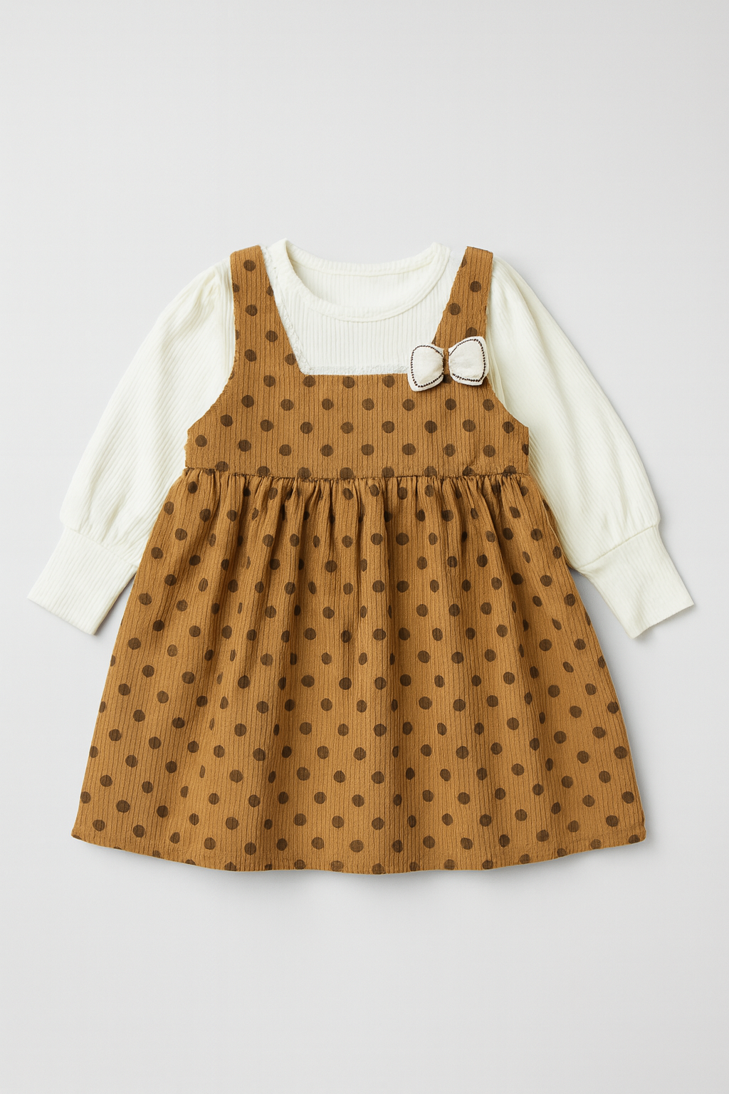 Baby Girls Polka Dot Pinafore Dress With Inner Shirt – 2-Piece Set