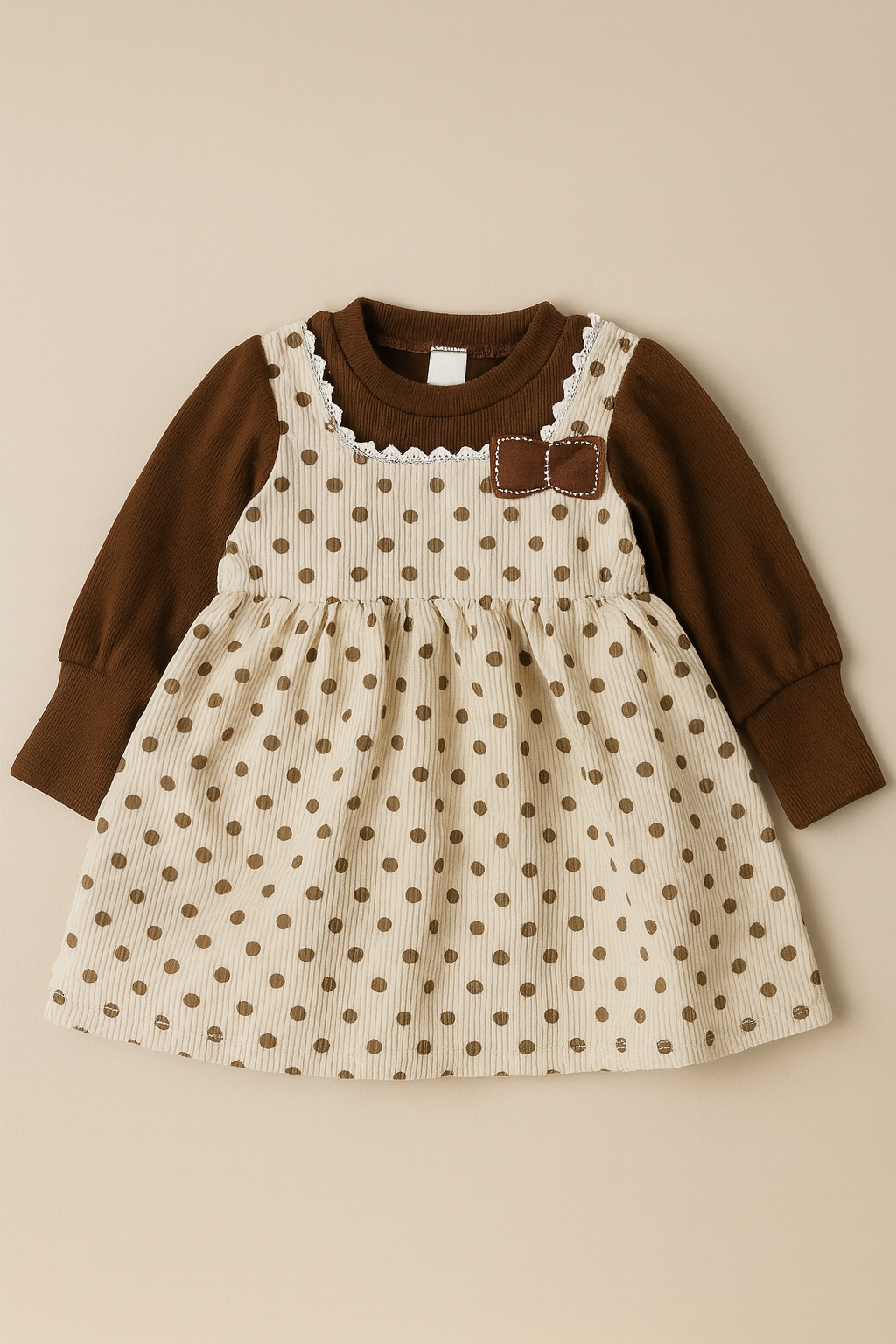 Baby Girls Polka Dot Pinafore Dress With Ribbed Inner – 2-Piece Set