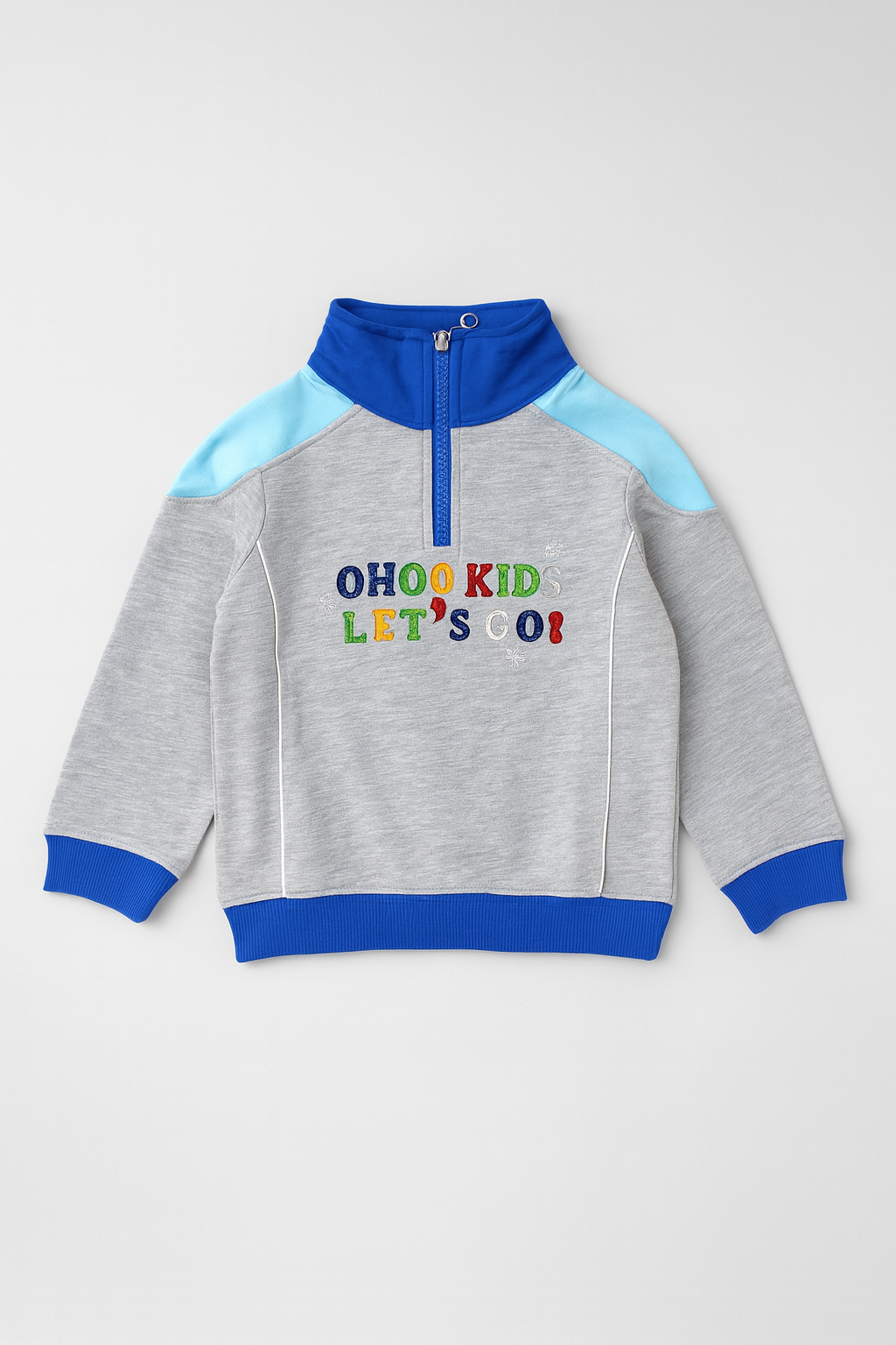 Kids Grey & Blue “Let’s Go” Half-Zip Winter Sweatshirt