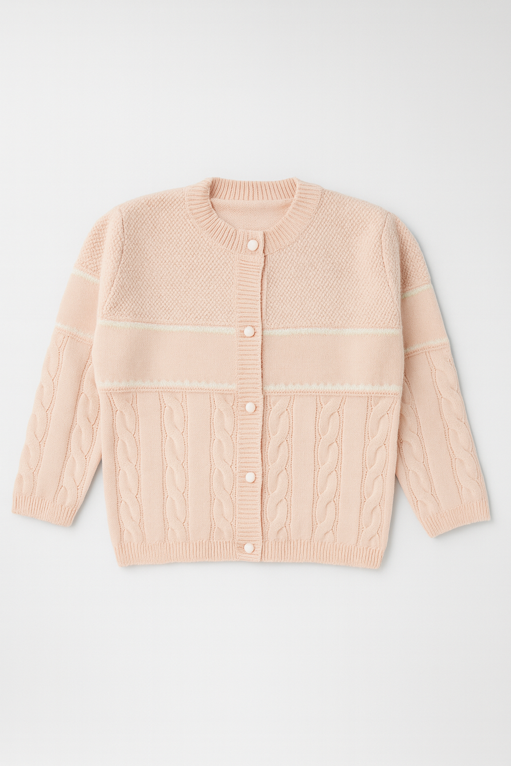 Baby Girl Peach Cable-Knit Button Cardigan