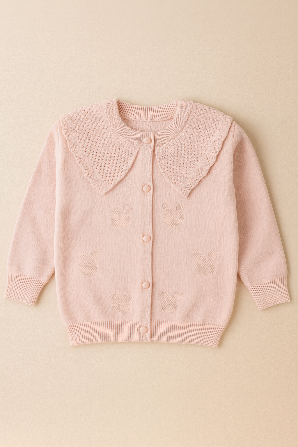 Baby Girl Pink Knitted Cardigan with Lace Collar