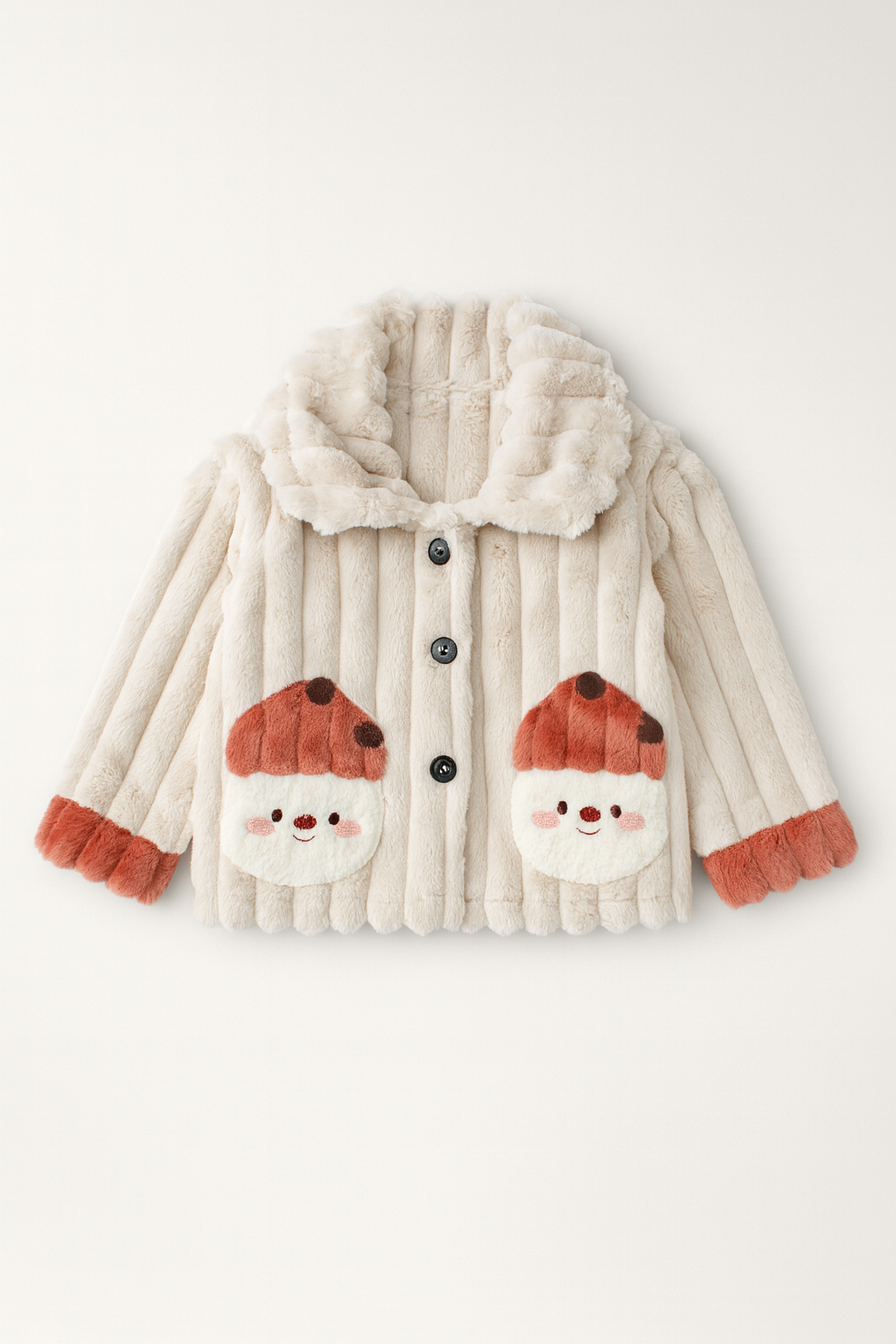 Baby Cozy Plush Jacket with Cute Mushroom Pockets