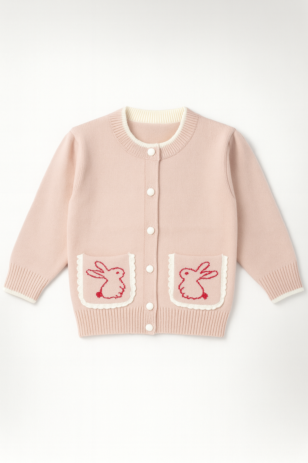 Baby Girl Pink Knitted Cardigan with Bunny Pockets