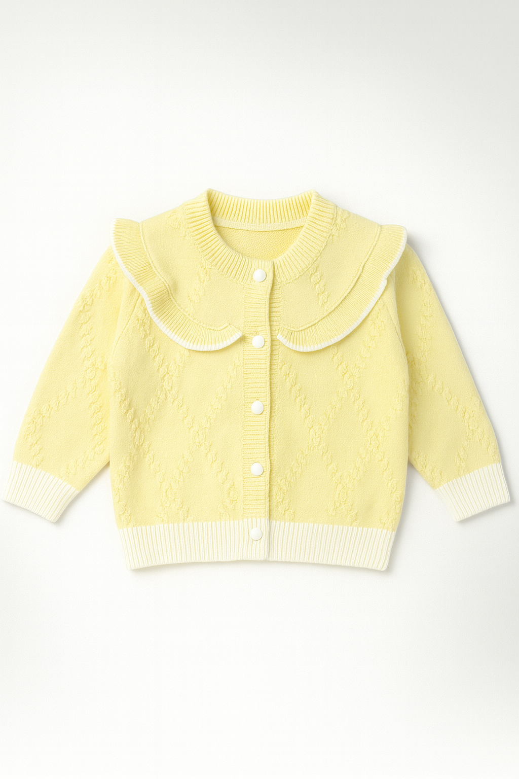 Baby Girl Yellow Ruffle-Collar Knitted Cardigan