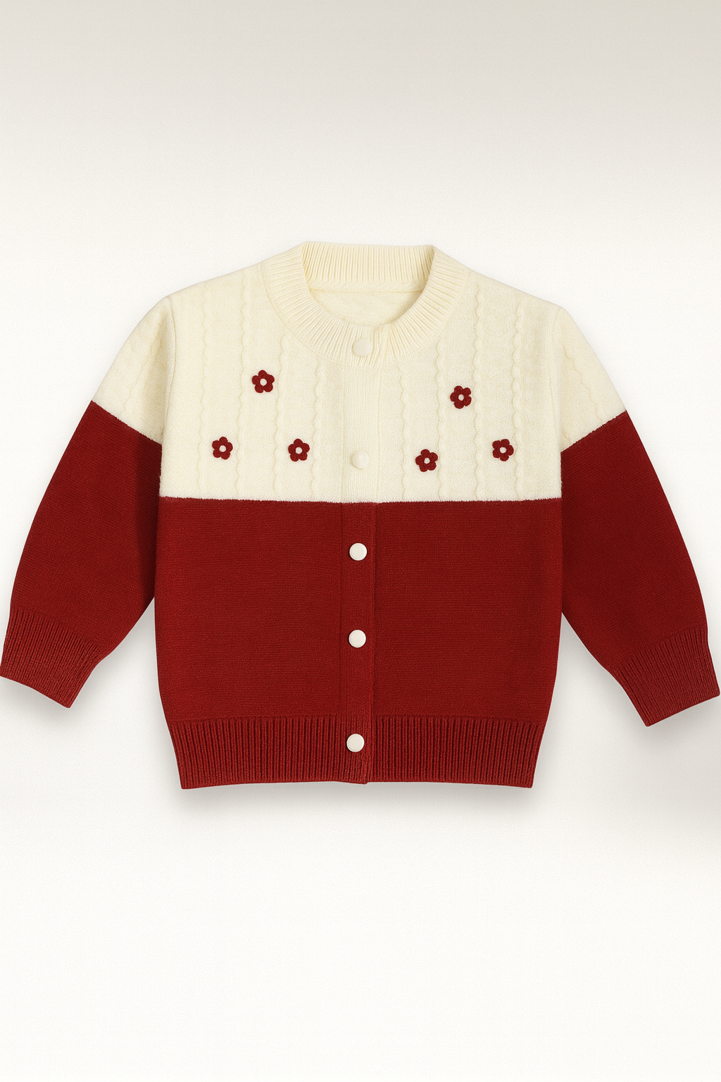 Baby Girl Peach Textured Knit Cardigan with Flower Patch