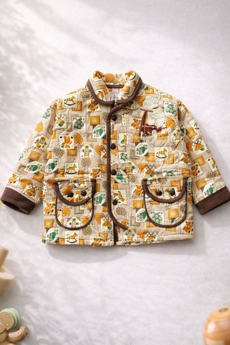 Baby Quilted Winter Jacket with Cute Cartoon Print – Warm Cotton Padded Coat for Infants