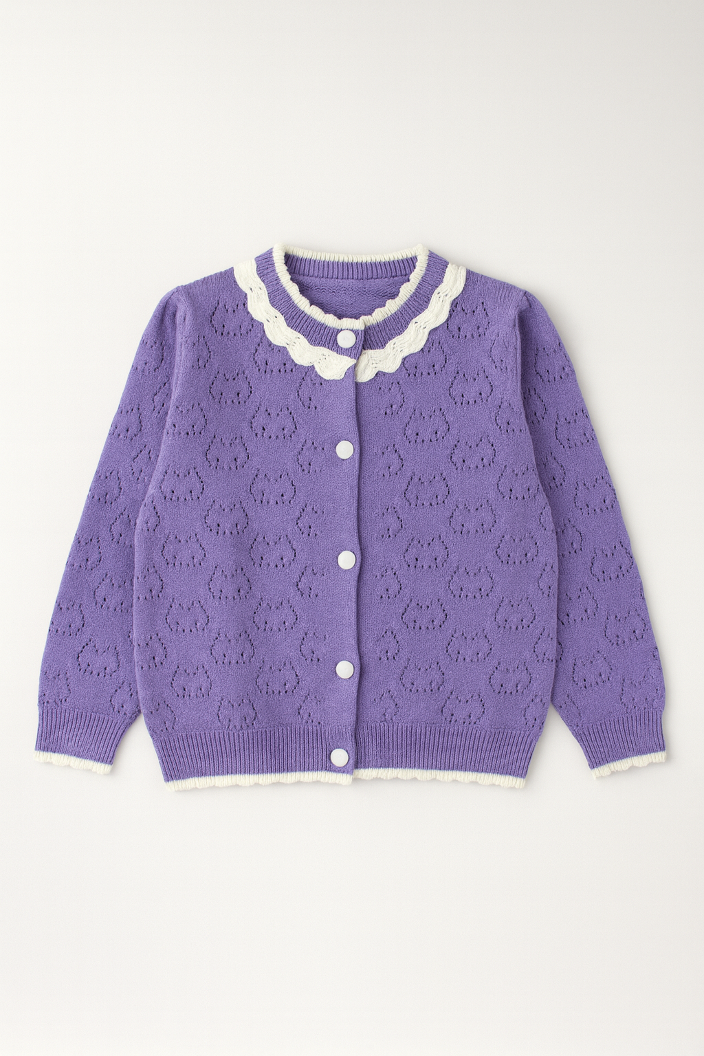 Girls Purple Knitted Cardigan with Lace Collar