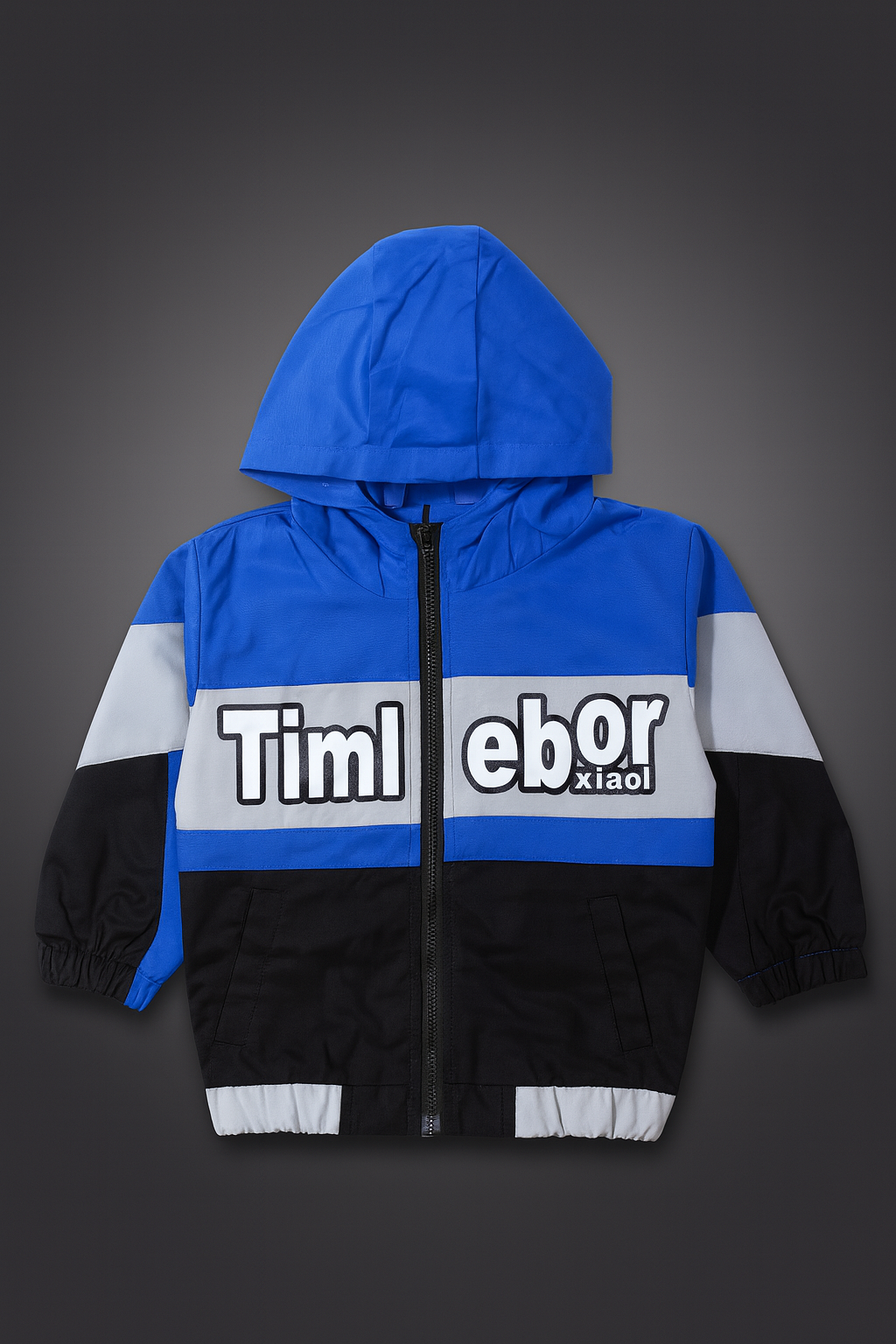 Boys Blue & Black Color Block Hooded Windbreaker Jacket