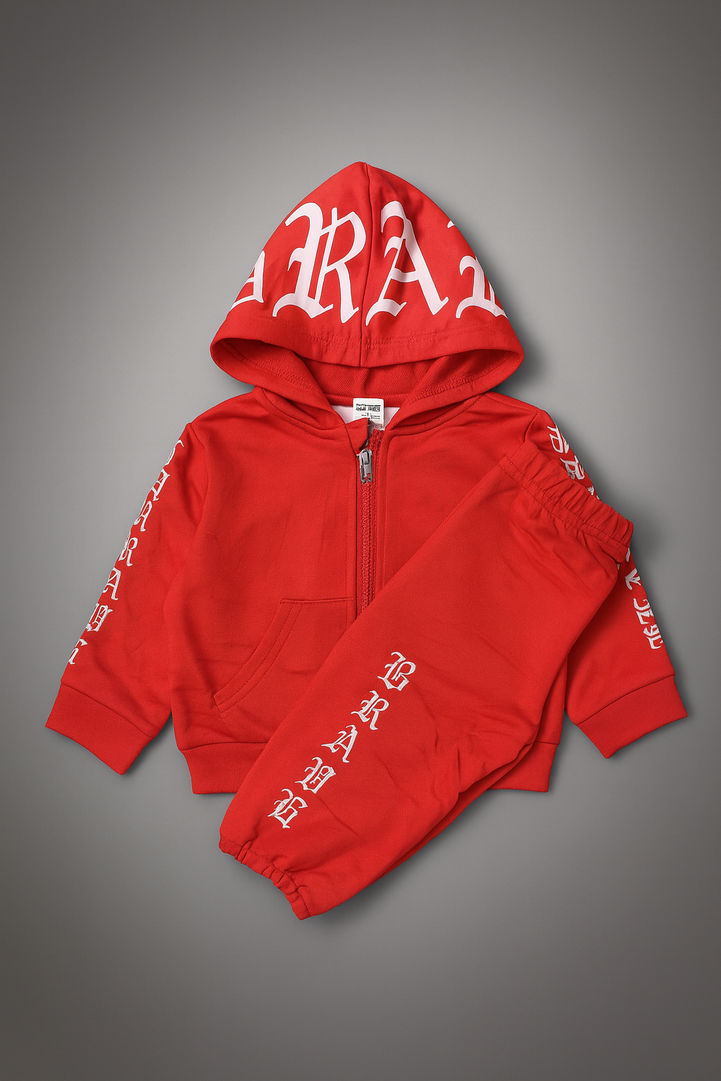 Kids Red “BRAVE” Printed Hoodie Tracksuit – 2 Piece Set