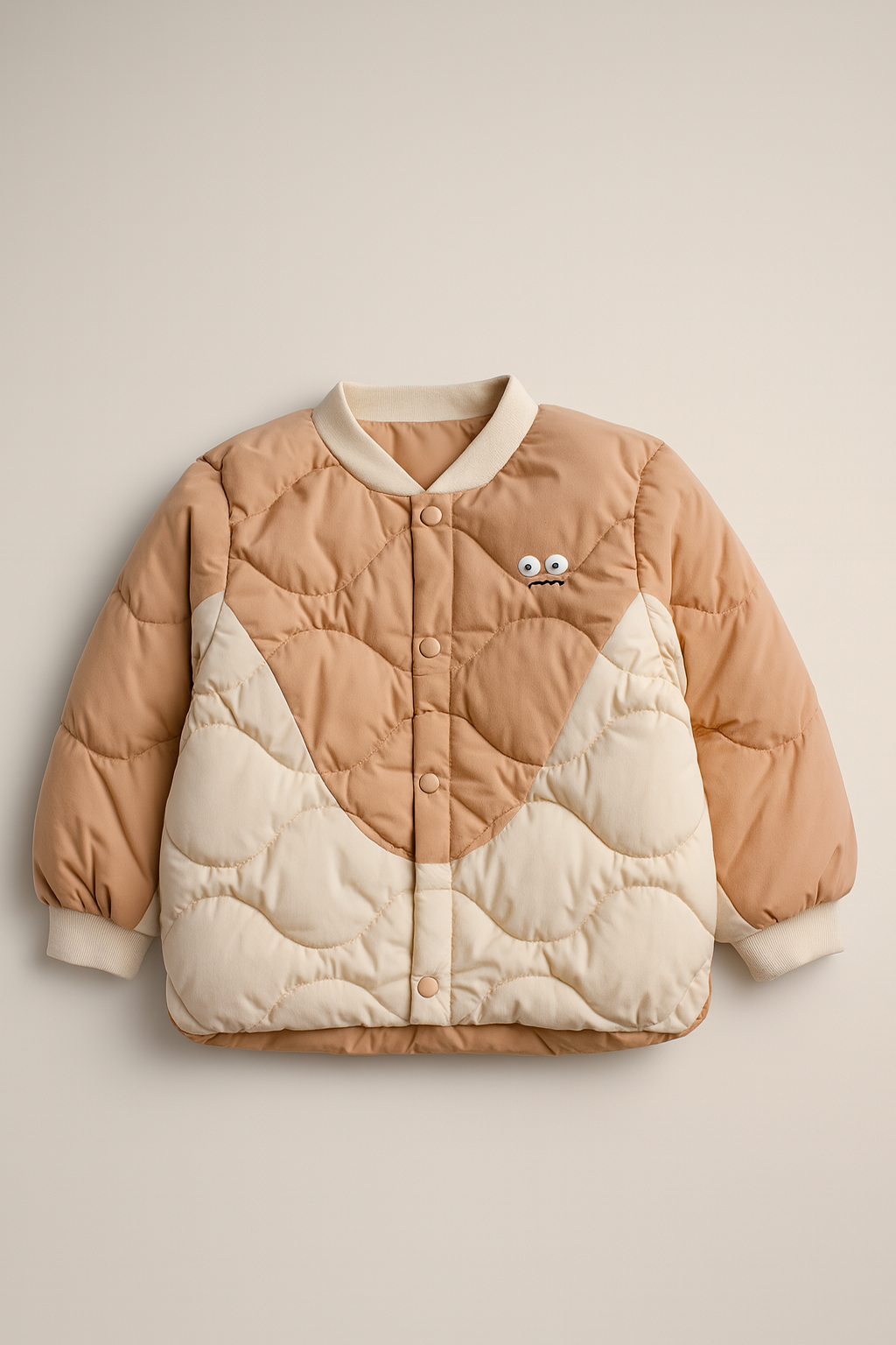 Kids Beige Quilted Winter Jacket & Pant Set – 2 Piece