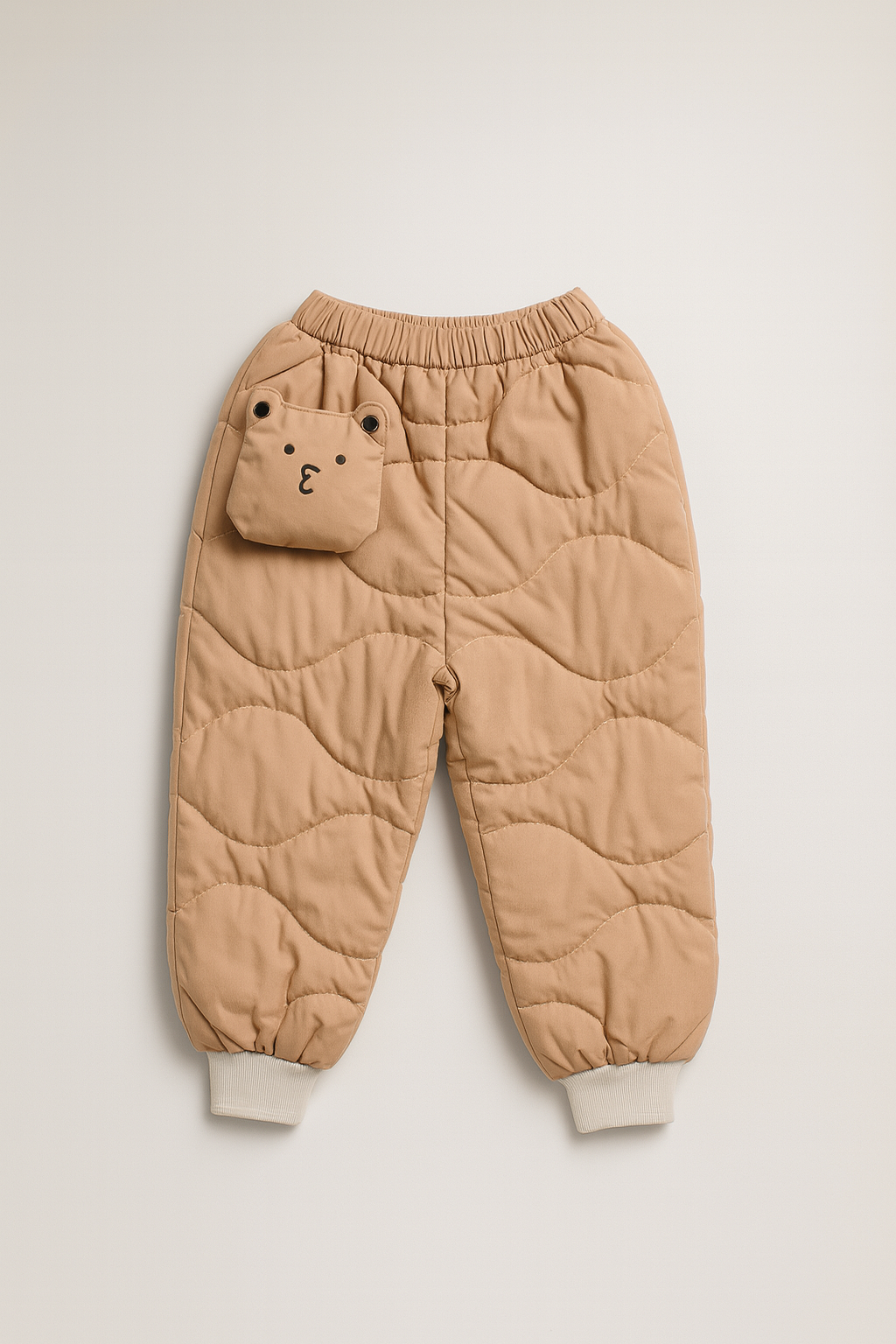 Kids Beige Quilted Winter Jacket & Pant Set – 2 Piece