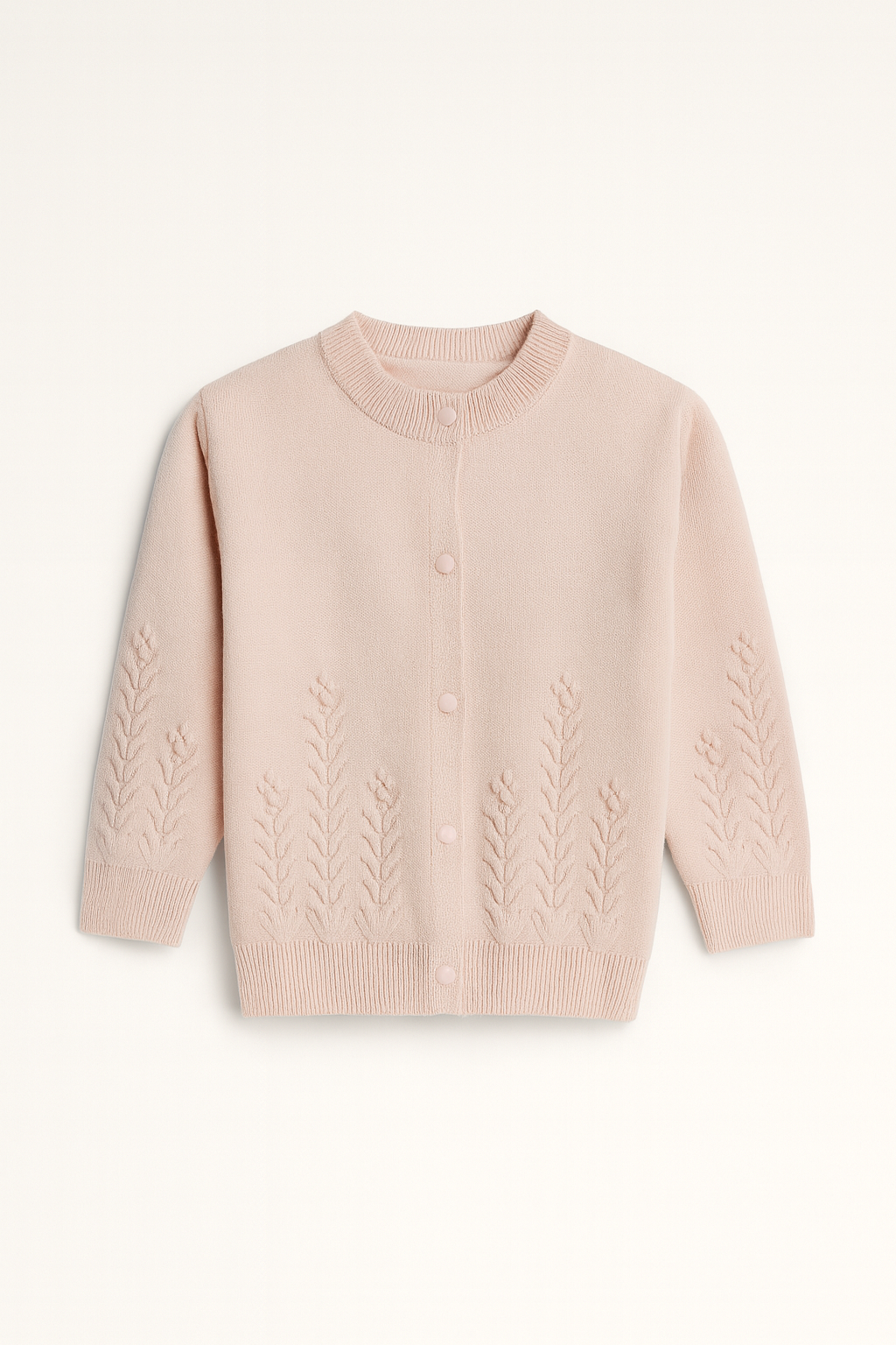 Blush Leaf-Knit Soft Cardigan