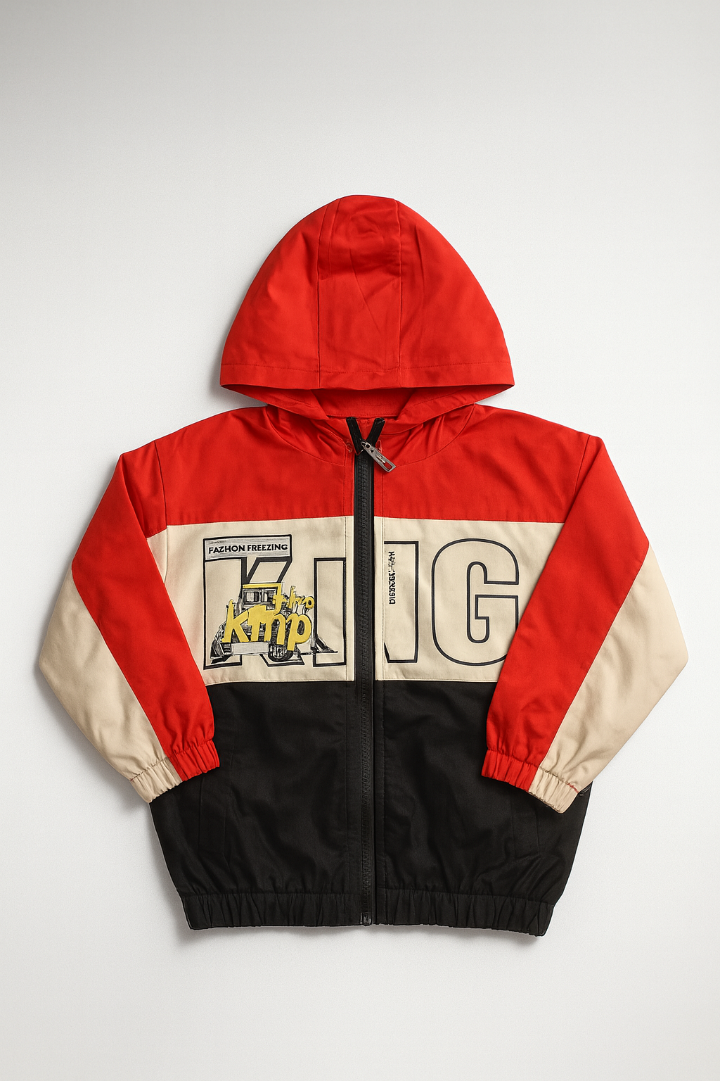 Kids Colorblock “KING” Graphic Hooded Jacket
