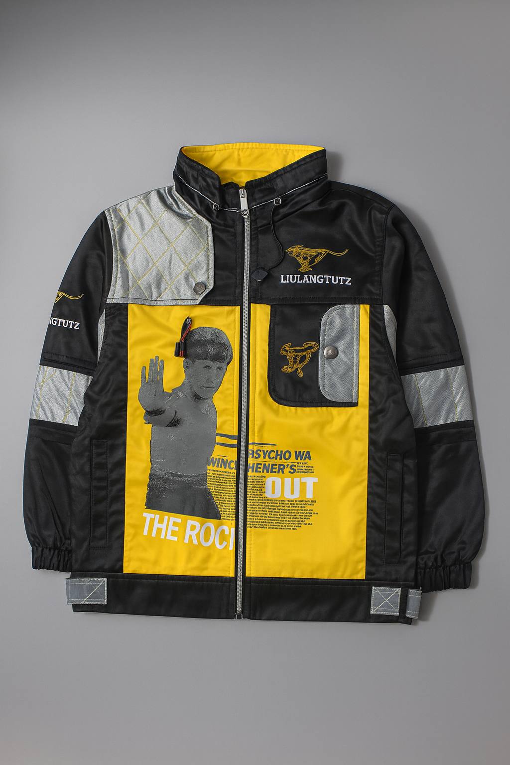 Boys Black & Yellow Graphic Panel Bomber Jacket
