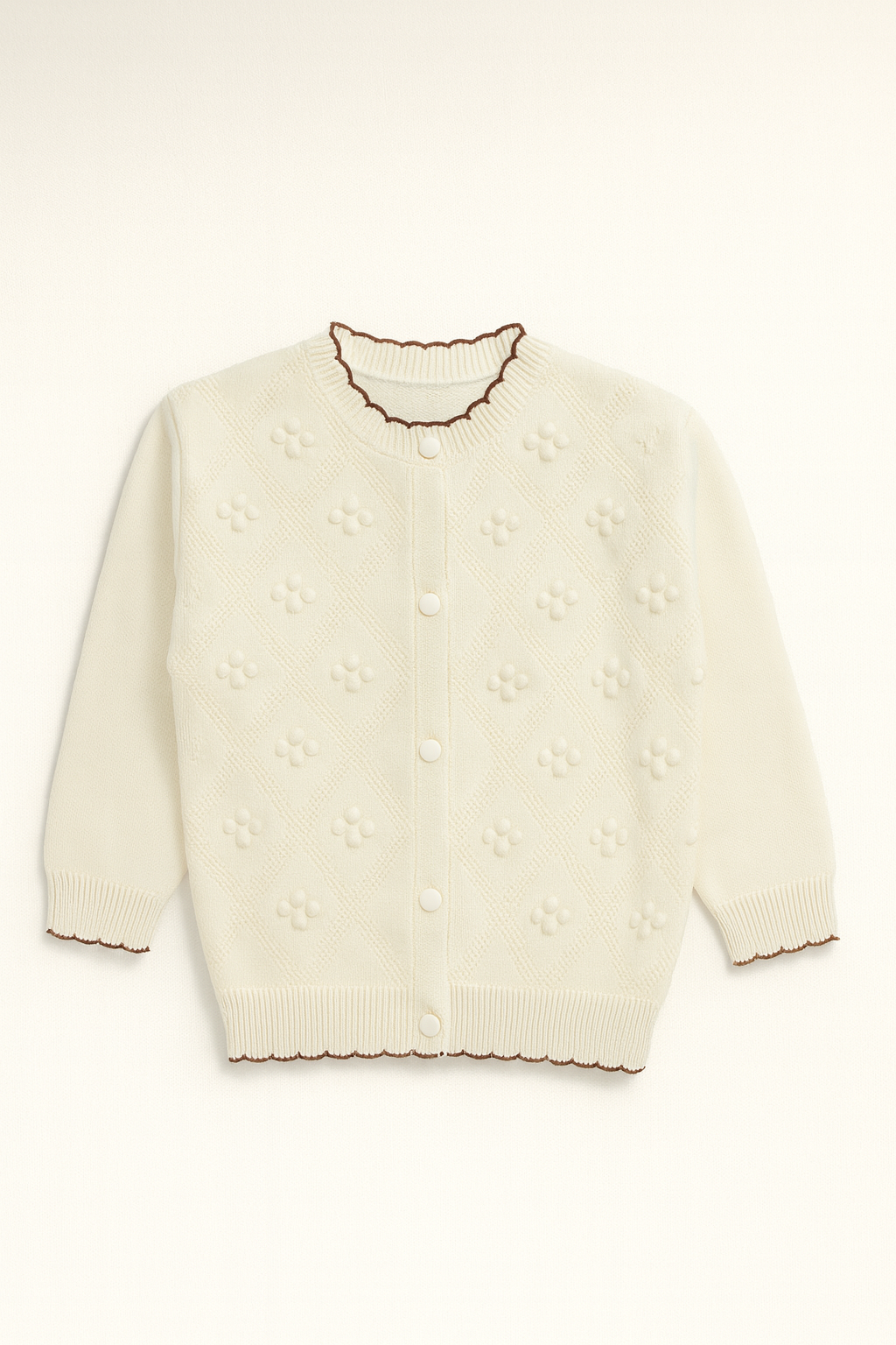 Cream Daisy-Knit Button Cardigan