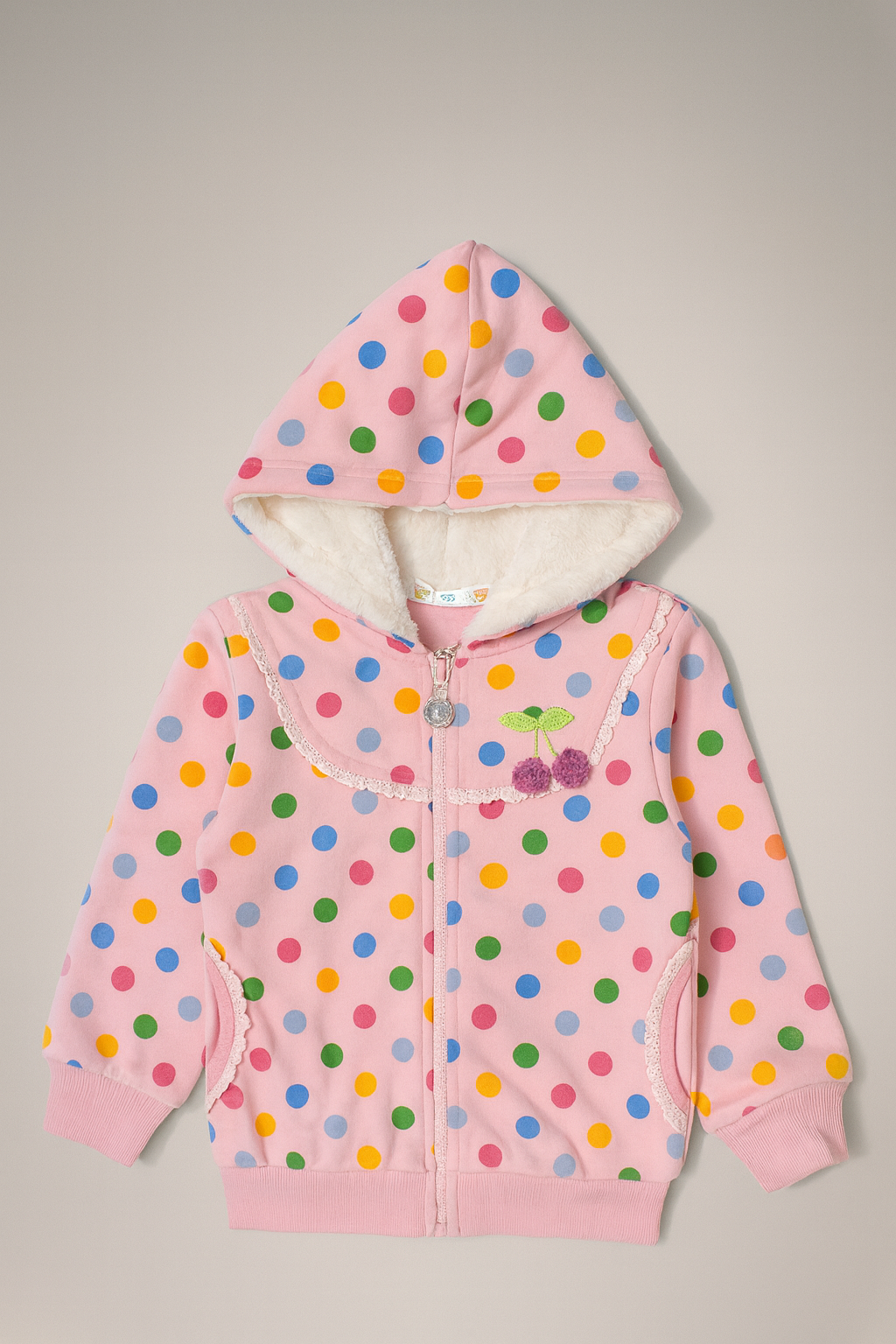 Pink Polka Dot Cherry Hooded Jacket
