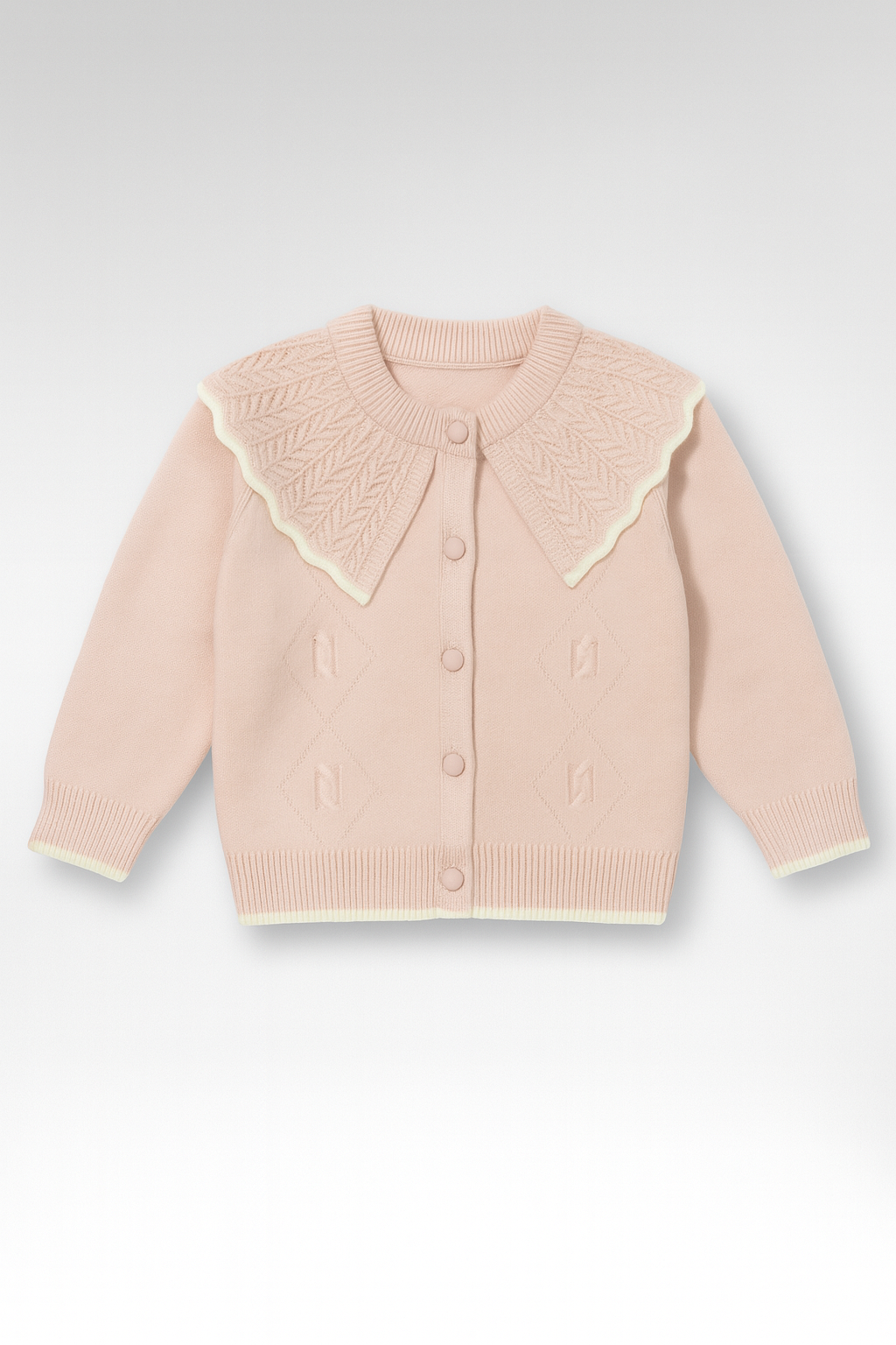 Blush Leaf-Collar Knit Cardigan