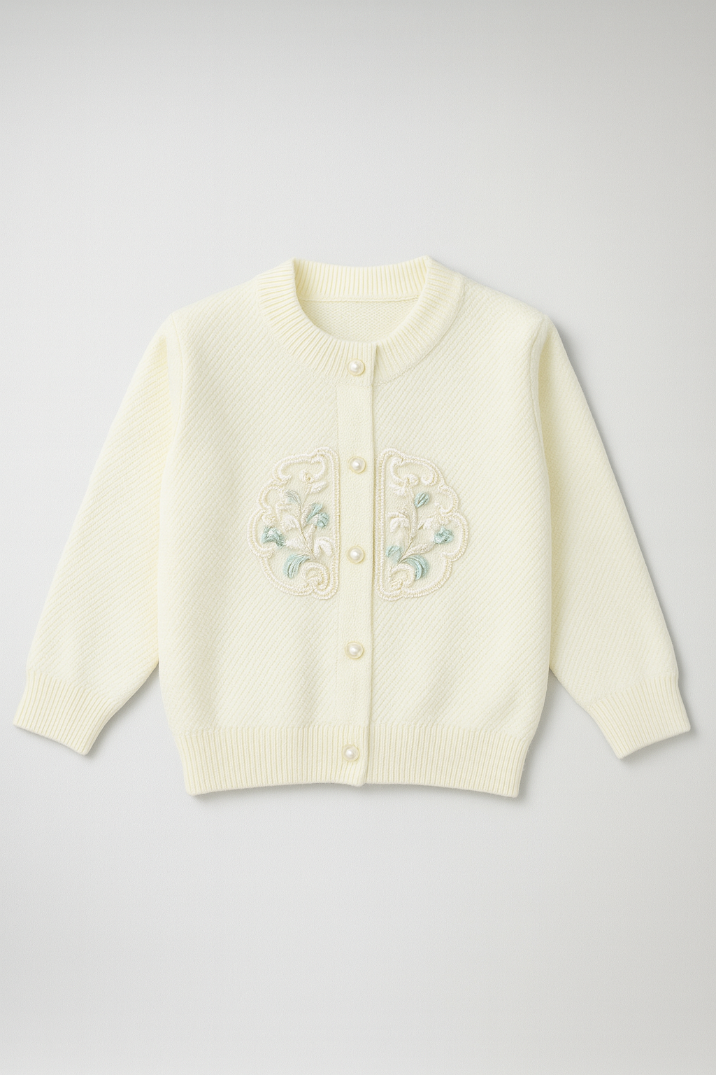 Ivory Pearl-Embroidered Knit Cardigan