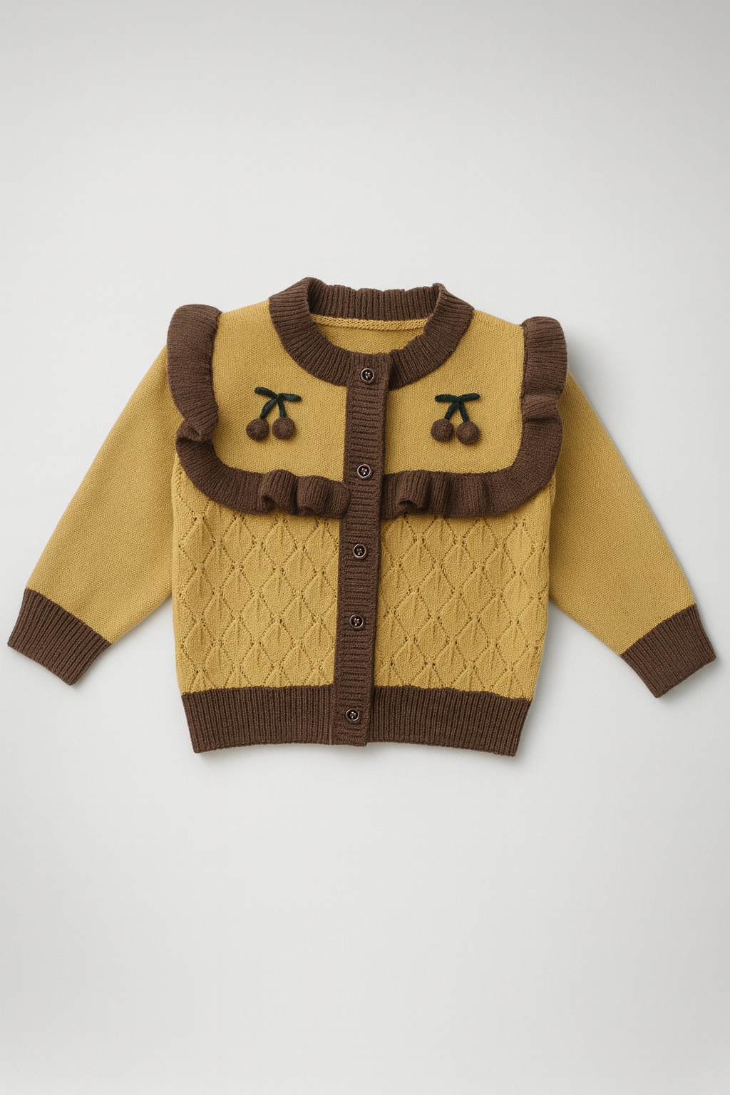 Choco-Cherry Ruffle Knit Cardigan