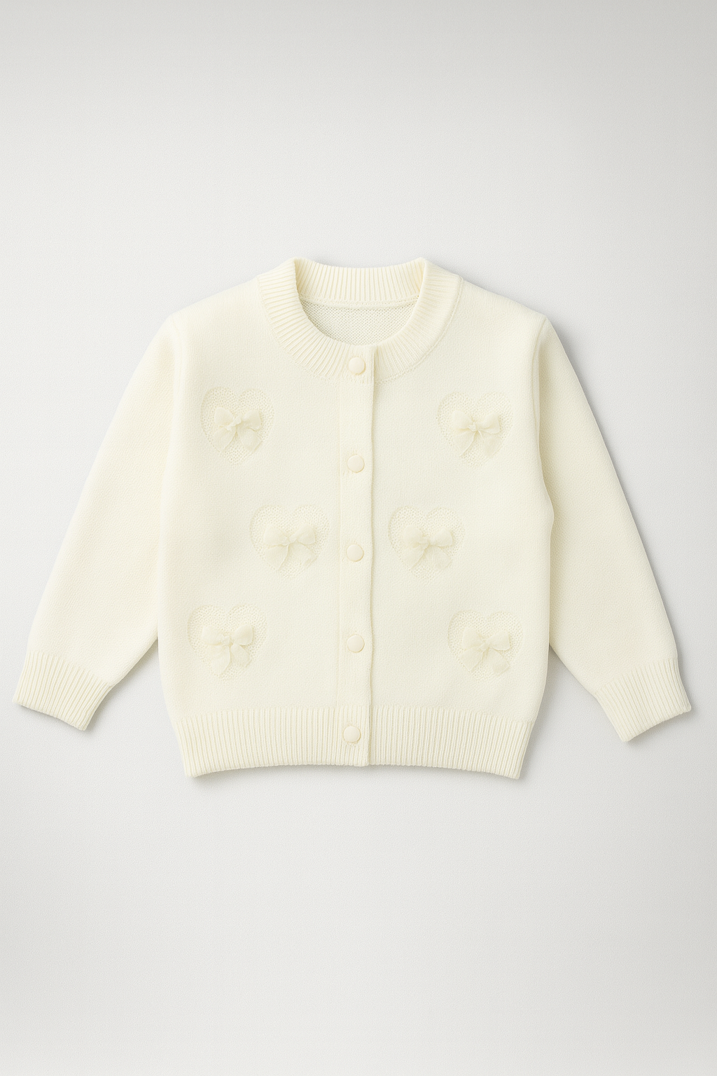 Cream Heart-Bow Knit Cardigan
